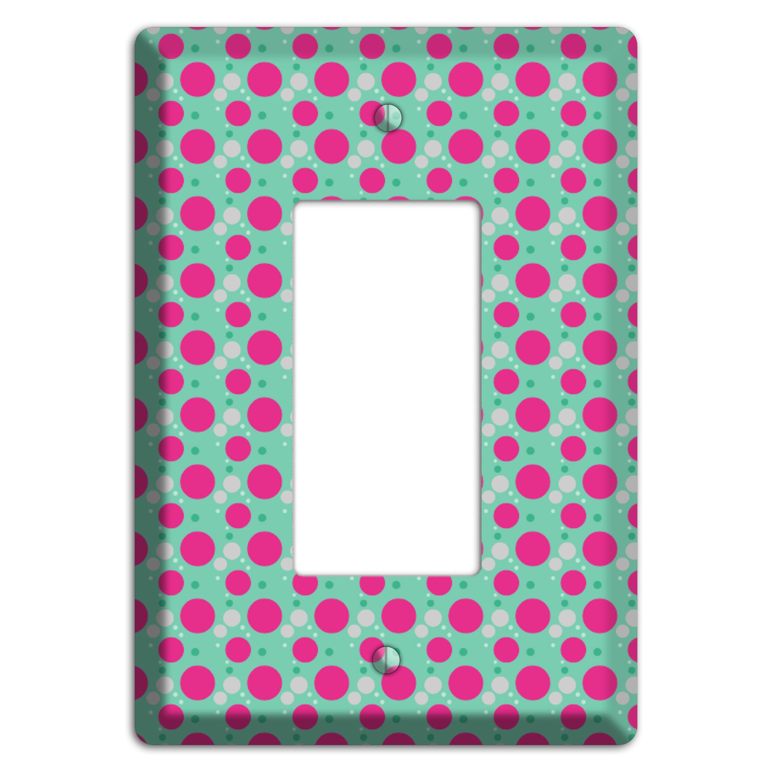 Aqua with Fuscia and Grey Small Dots Rocker Wallplate