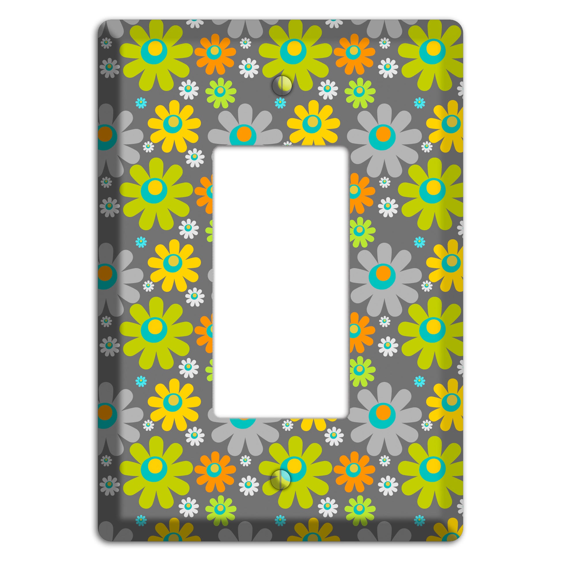 Grey and Yellow Flower Power Rocker Wallplate