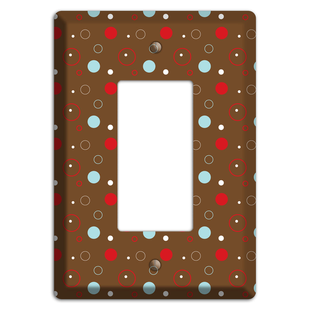 Brown with Red and Dusty Blue Dots and Circles Rocker Wallplate