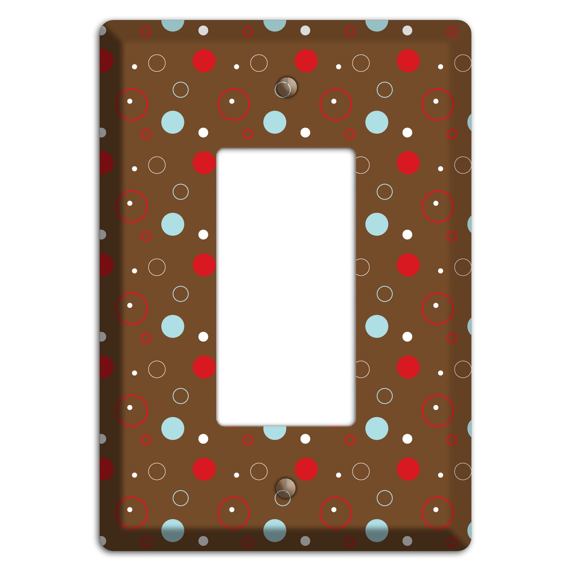 Brown with Red and Dusty Blue Dots and Circles Rocker Wallplate