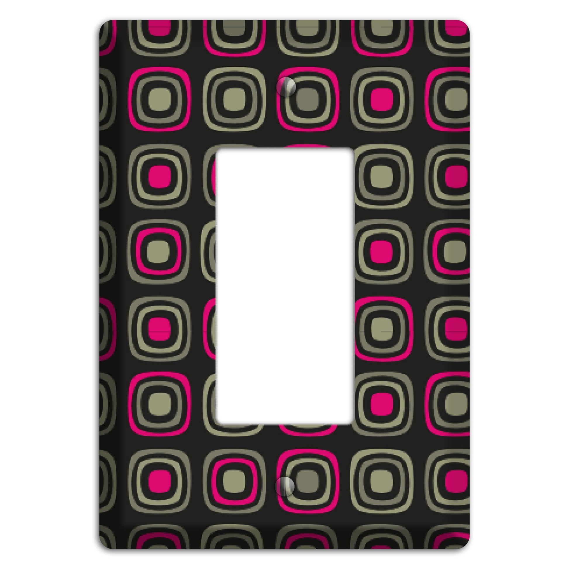 Multi Brown Fuschia Olive Retro Squares Rocker Wallplate
