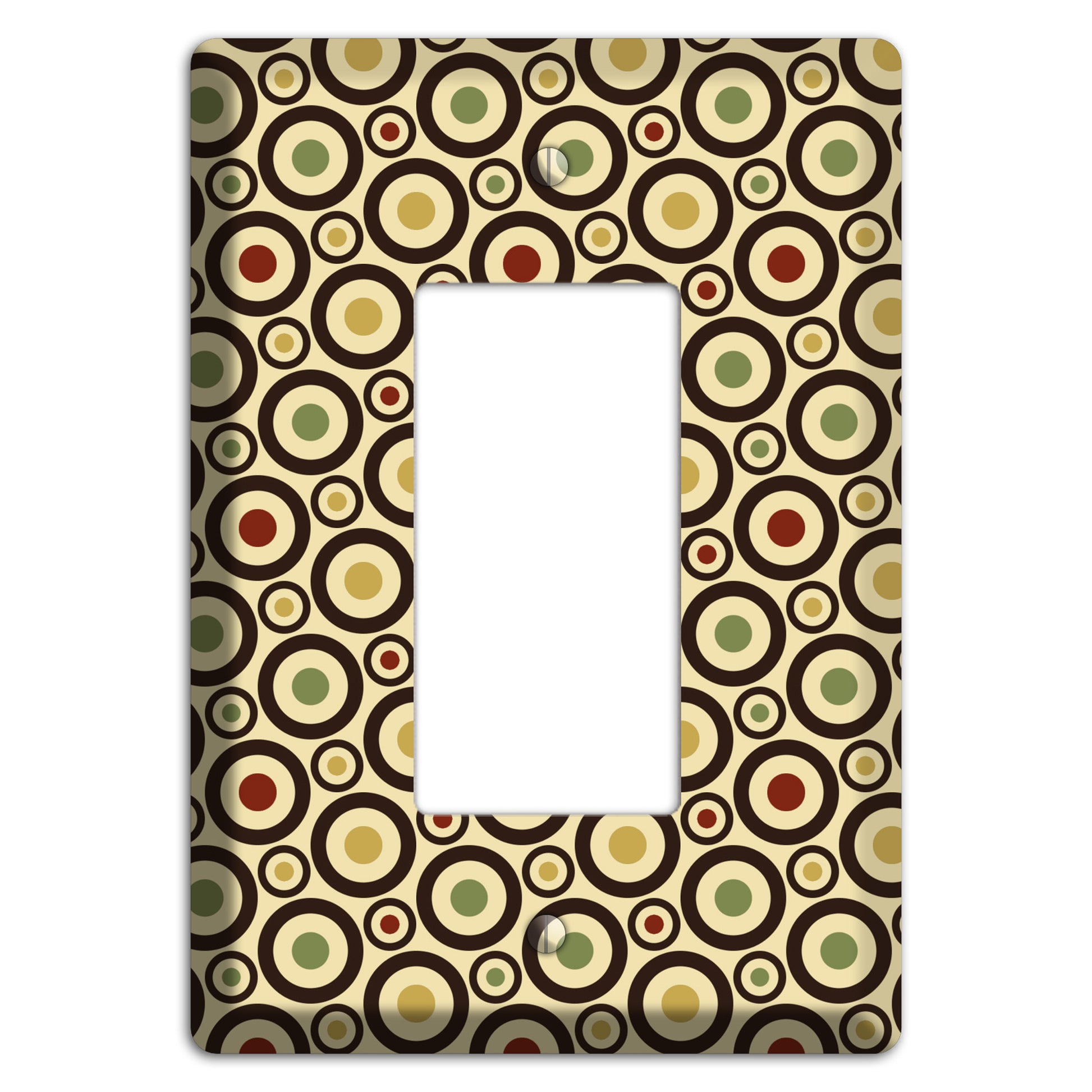 Beige with Olive Mustard Maroon Retro Tiny Bullseye Rocker Wallplate
