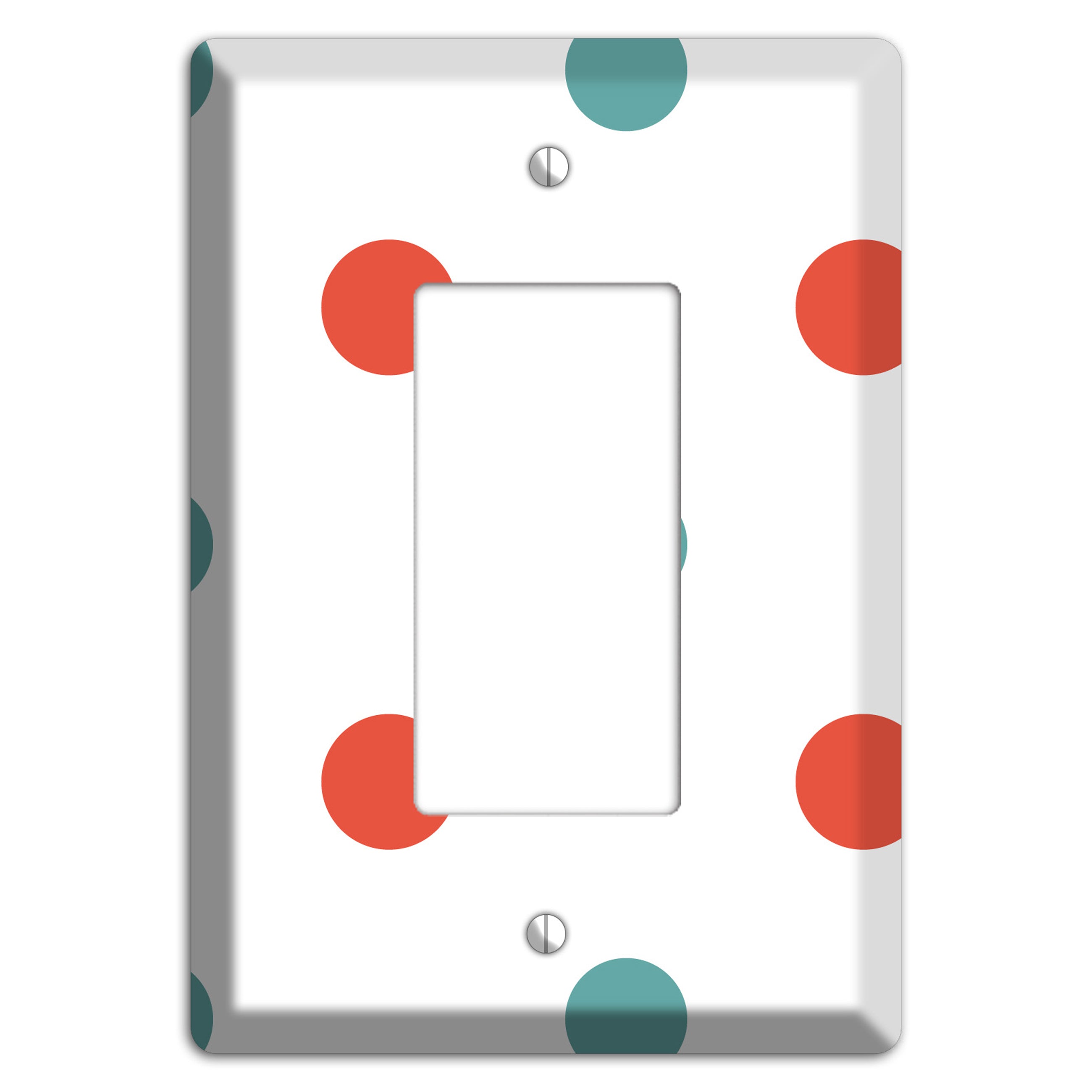 Aqua and Coral Medium Polka Dots Rocker Wallplate