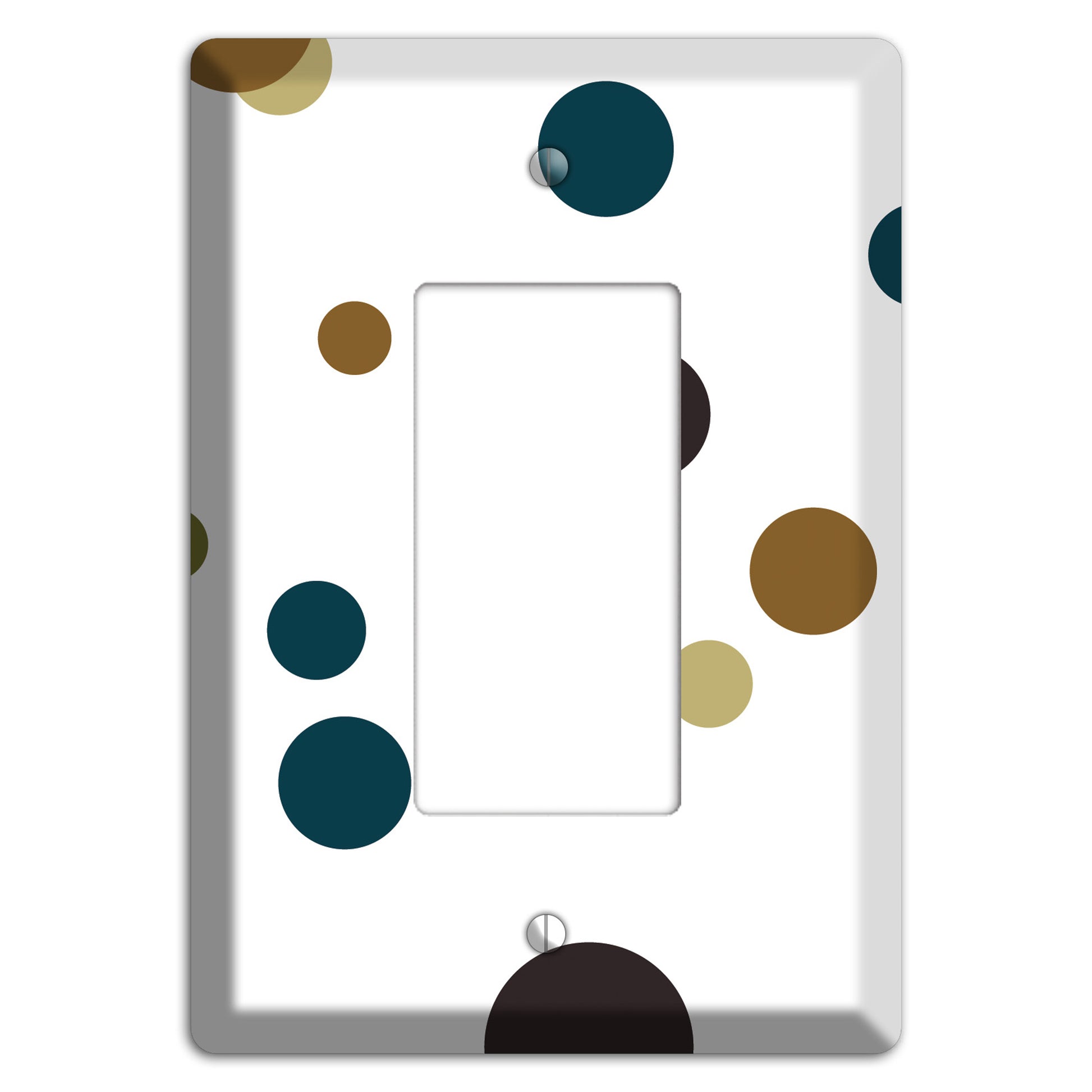 White With Multi Blue and Brown Medium Dots Rocker Wallplate