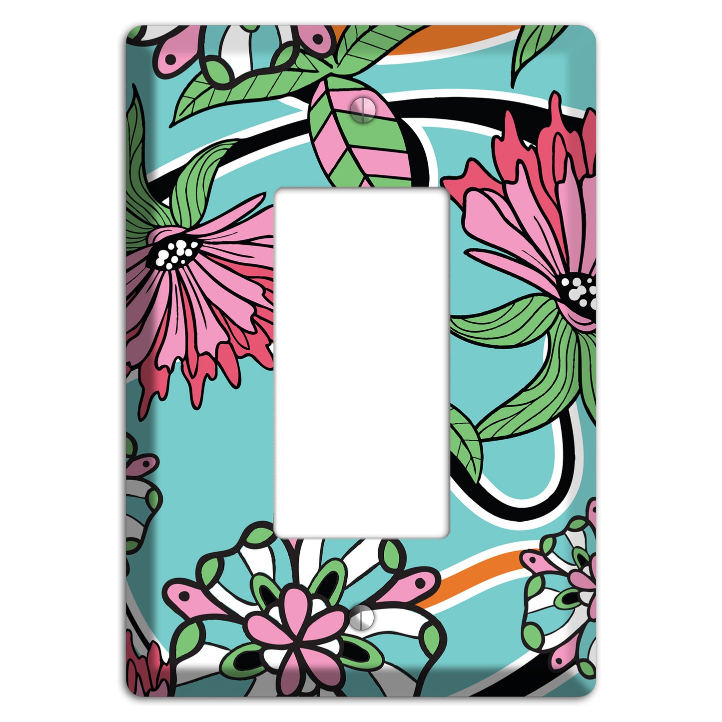 Turquoise with Pink Flowers Rocker Wallplate