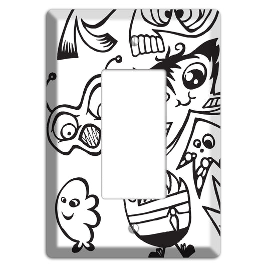 Black and White Whimsical Faces 3 Rocker Wallplate