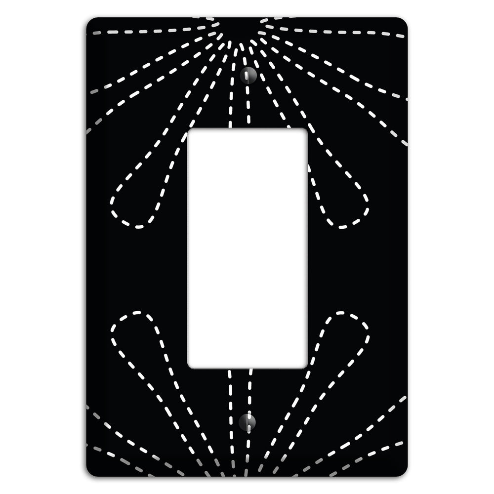 Black with White Retro Stipple Floral Contour Rocker Wallplate