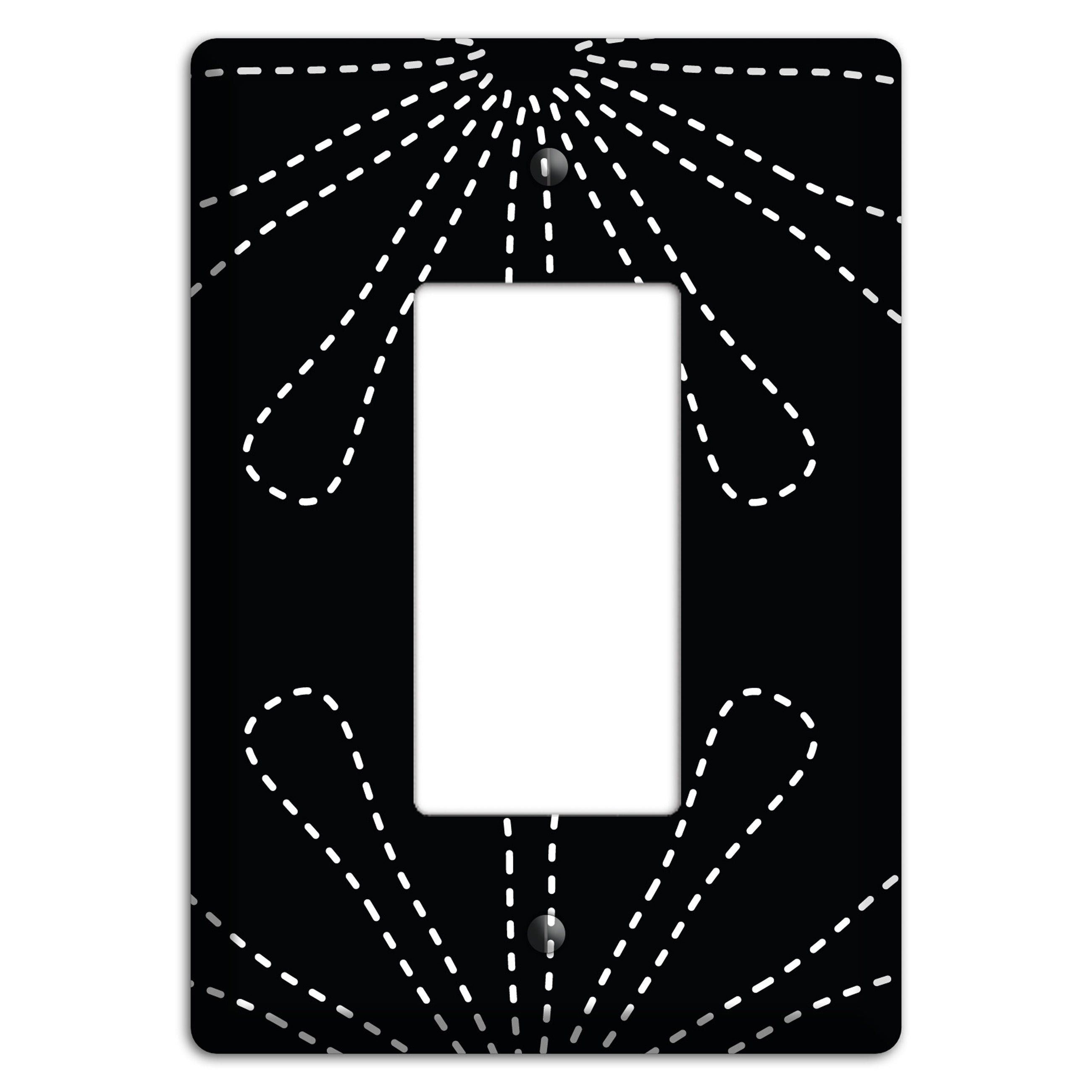Black with White Retro Stipple Floral Contour Rocker Wallplate