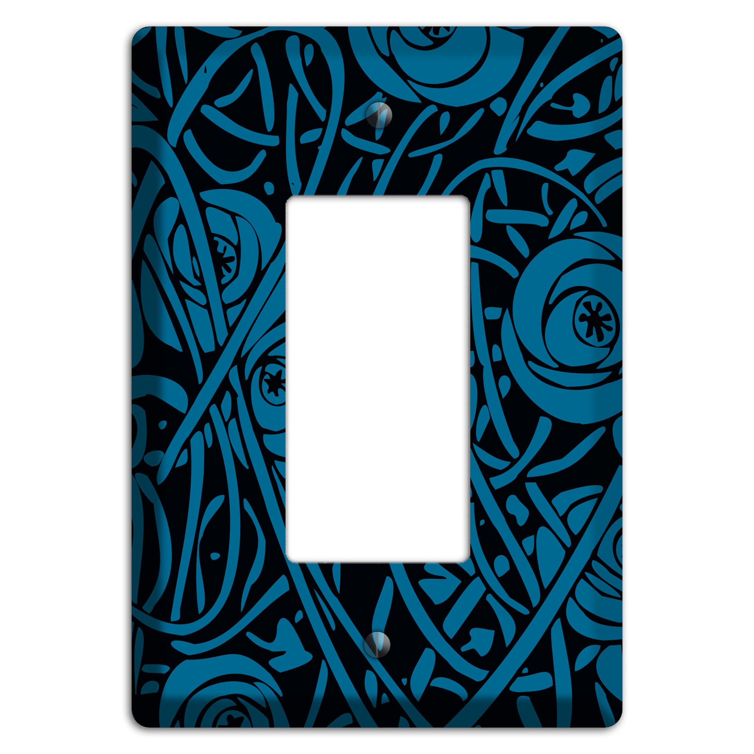 Black and Blue Deco Floral Rocker Wallplate