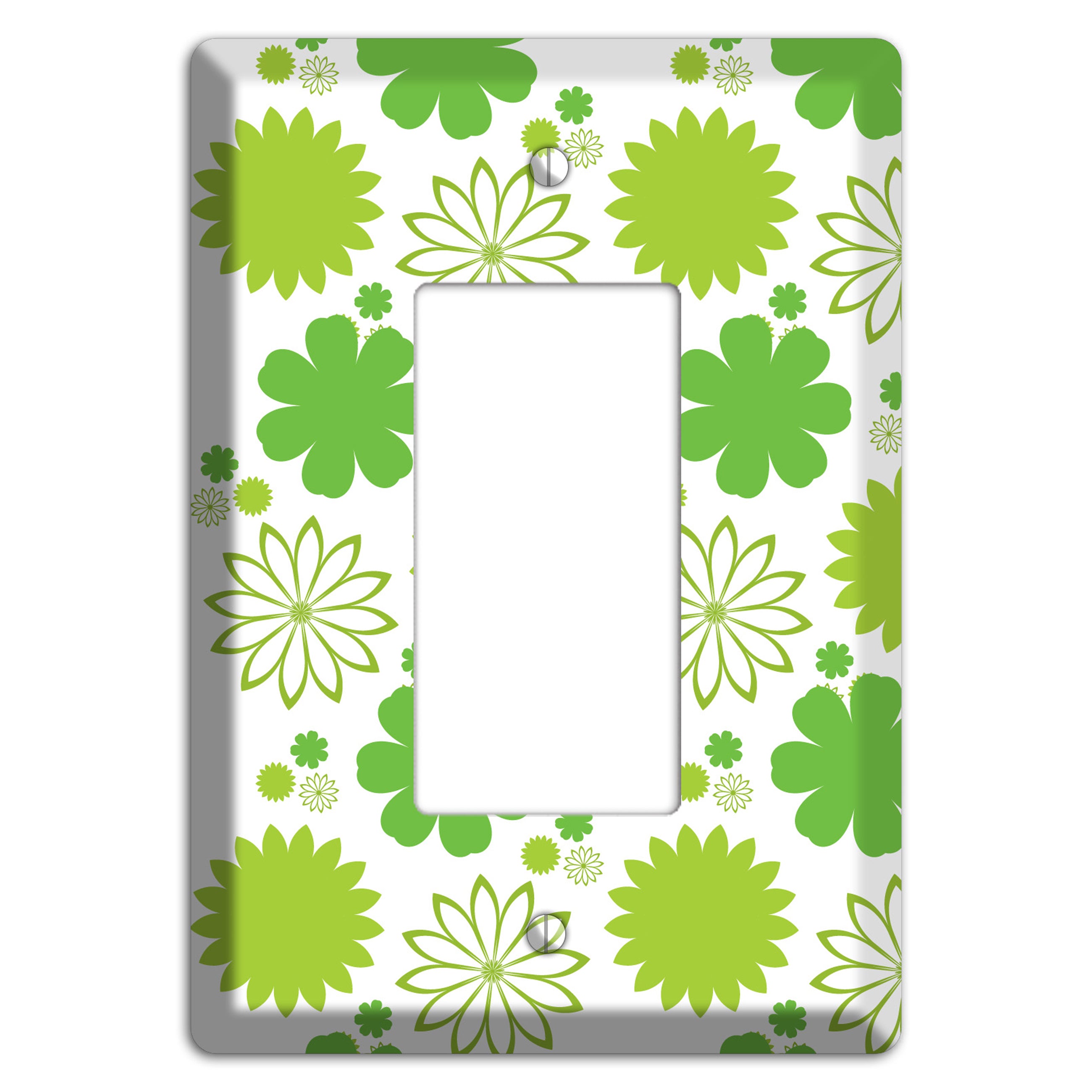 White with Multi Green Floral Contour Rocker Wallplate