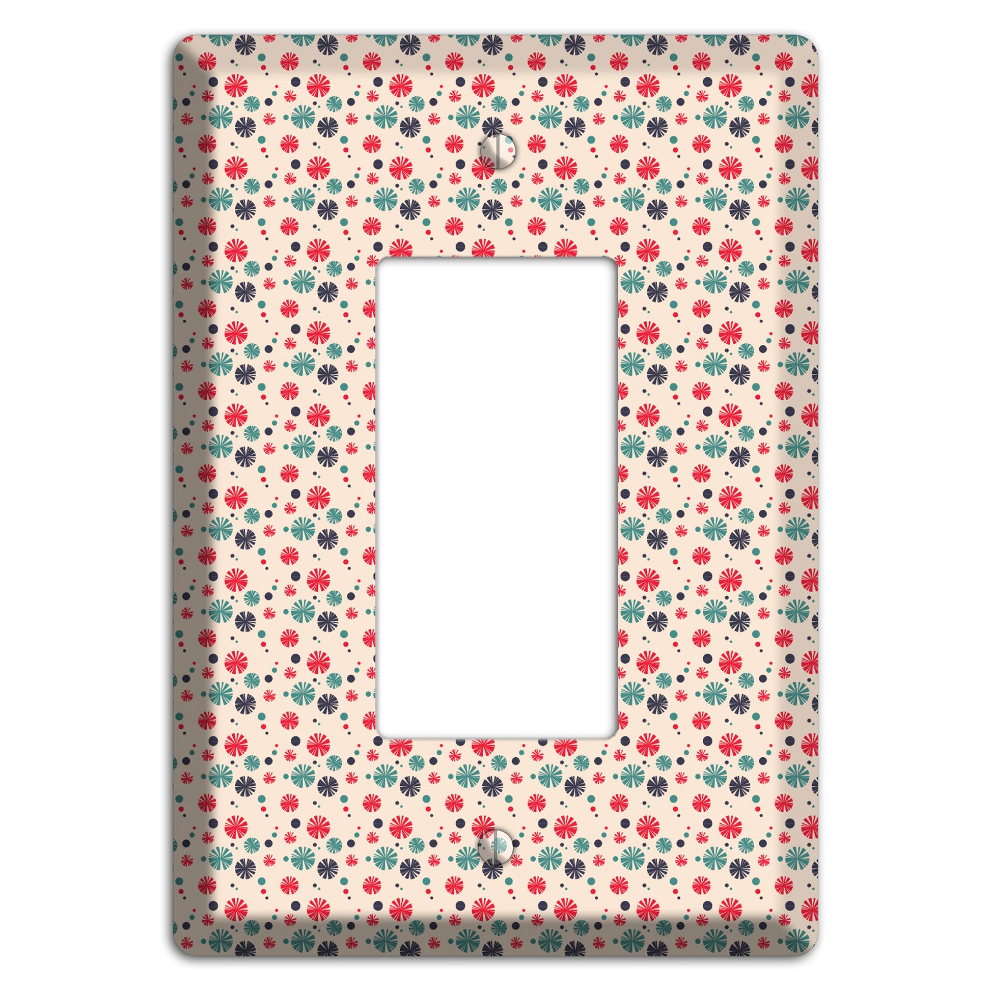 Off White with Red Green Blue Retro Bursts Rocker Wallplate