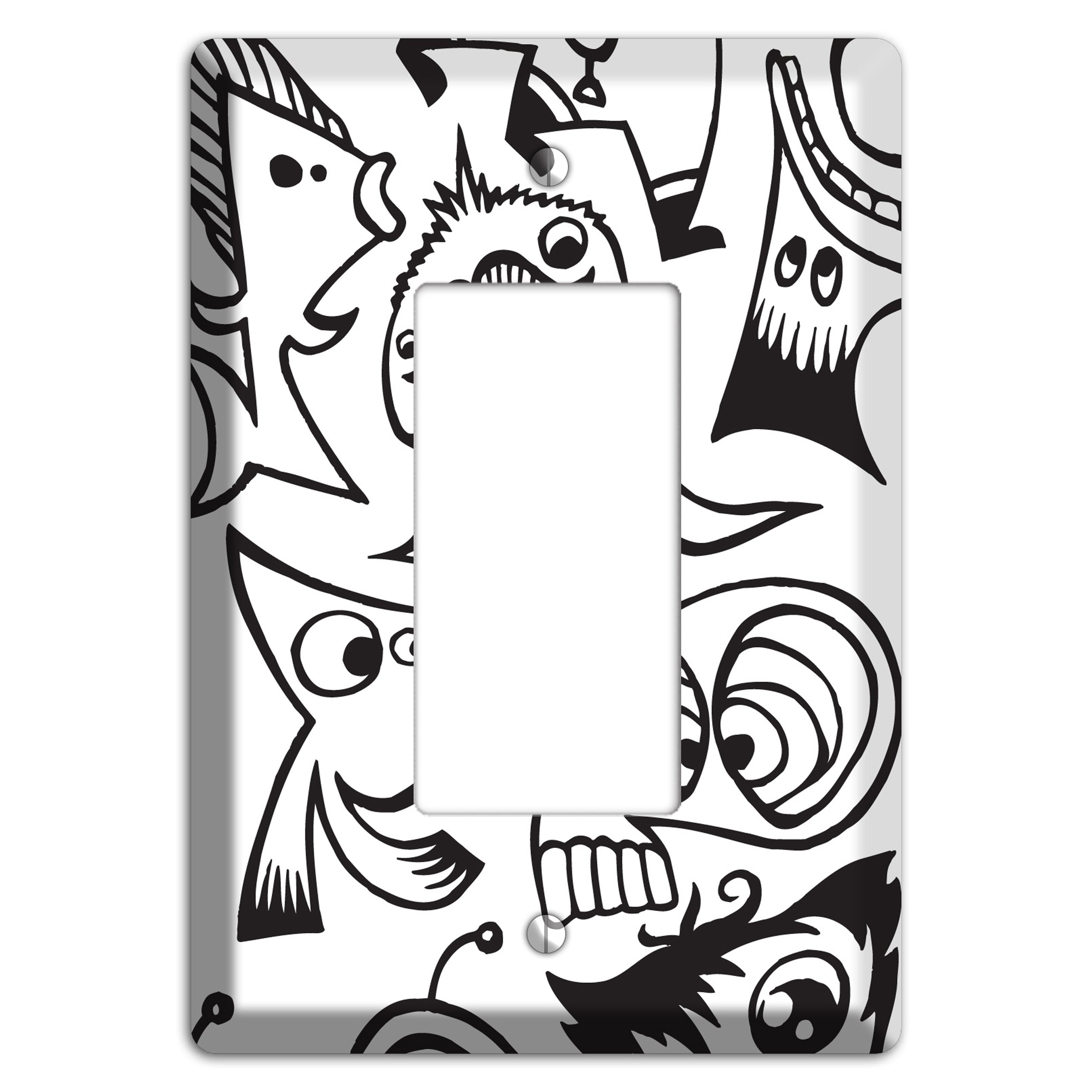 Black and White Whimsical Faces 2 Rocker Wallplate