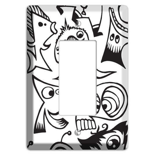 Black and White Whimsical Faces 2 Rocker Wallplate