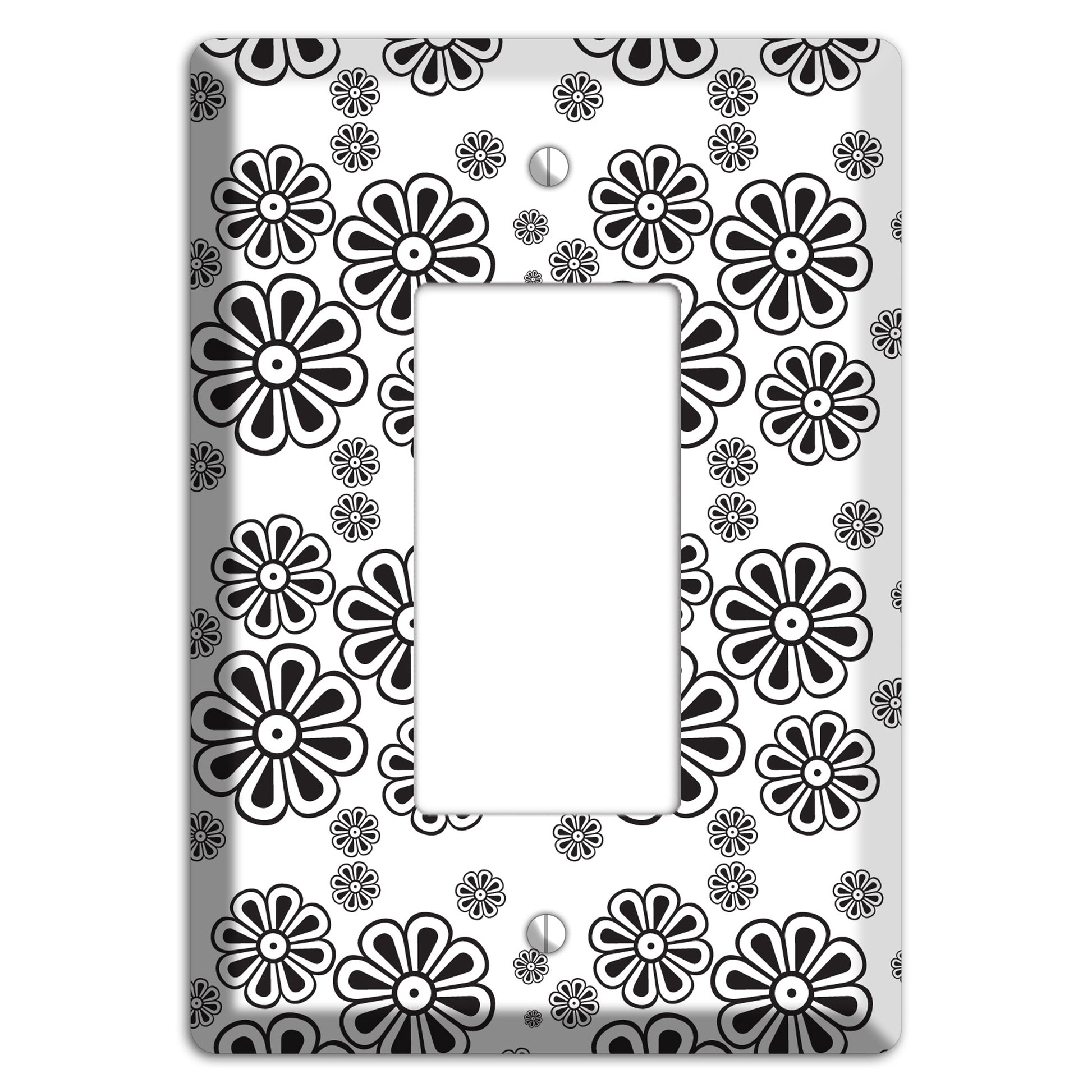 White With Black Small Retro Floral Contour Rocker Wallplate