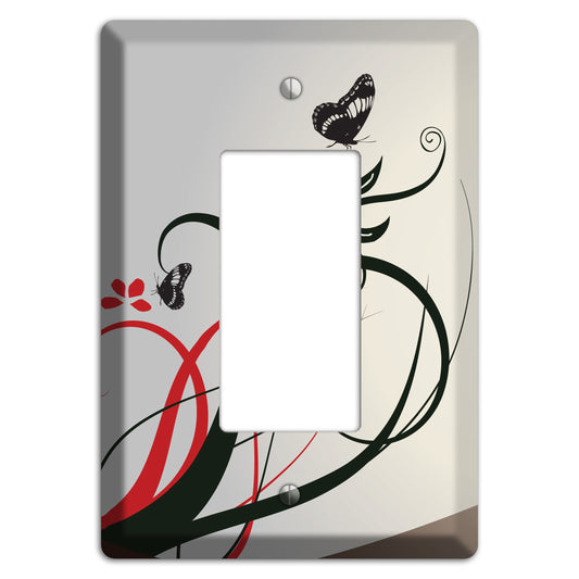 Grey and Red Floral Sprig with Butterfly Rocker Wallplate