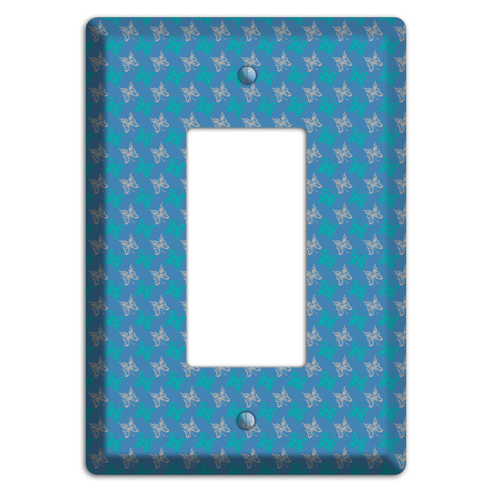 Blue with White and Turquoise Butterflies Rocker Wallplate