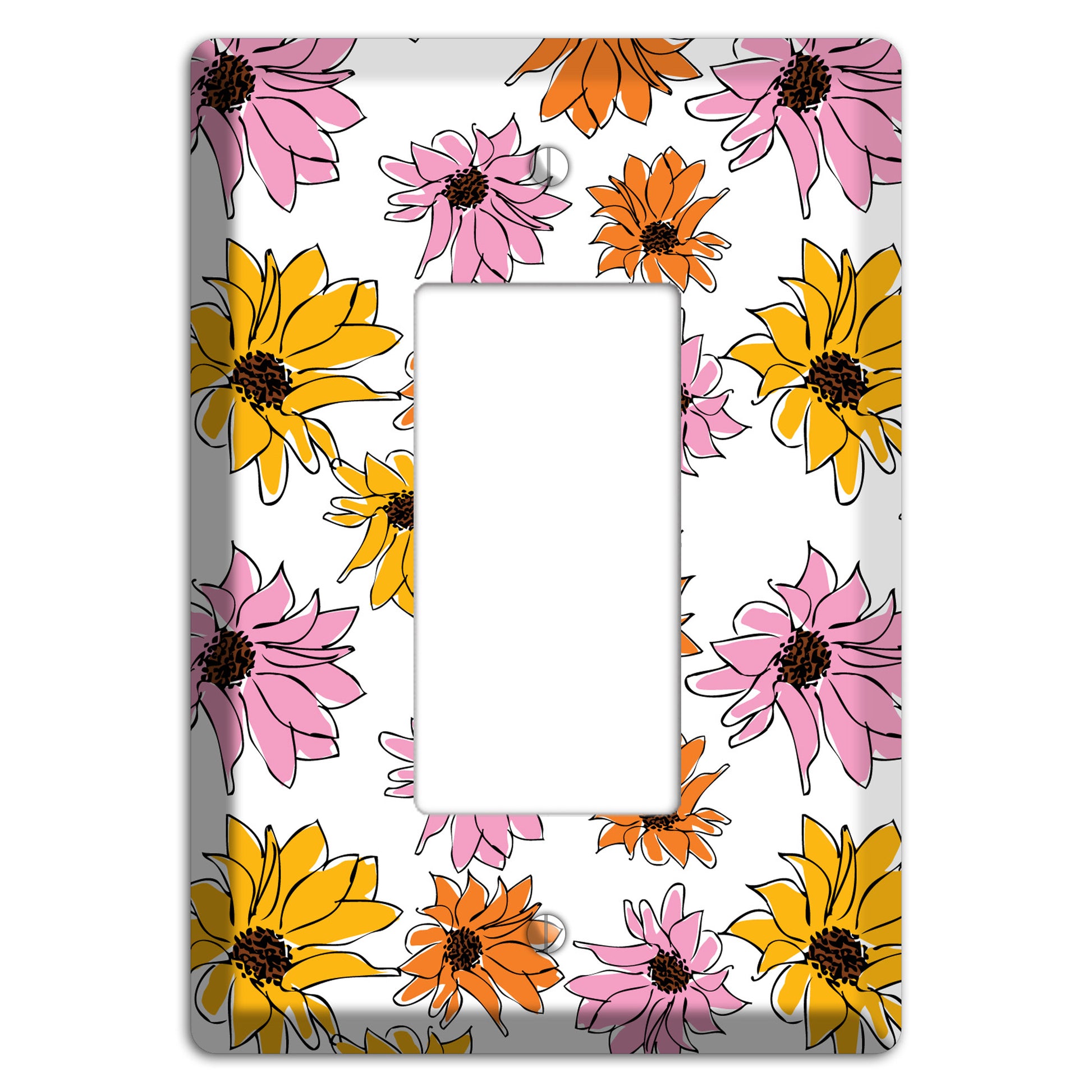 Pink Orange Yellow Flowers Rocker Wallplate