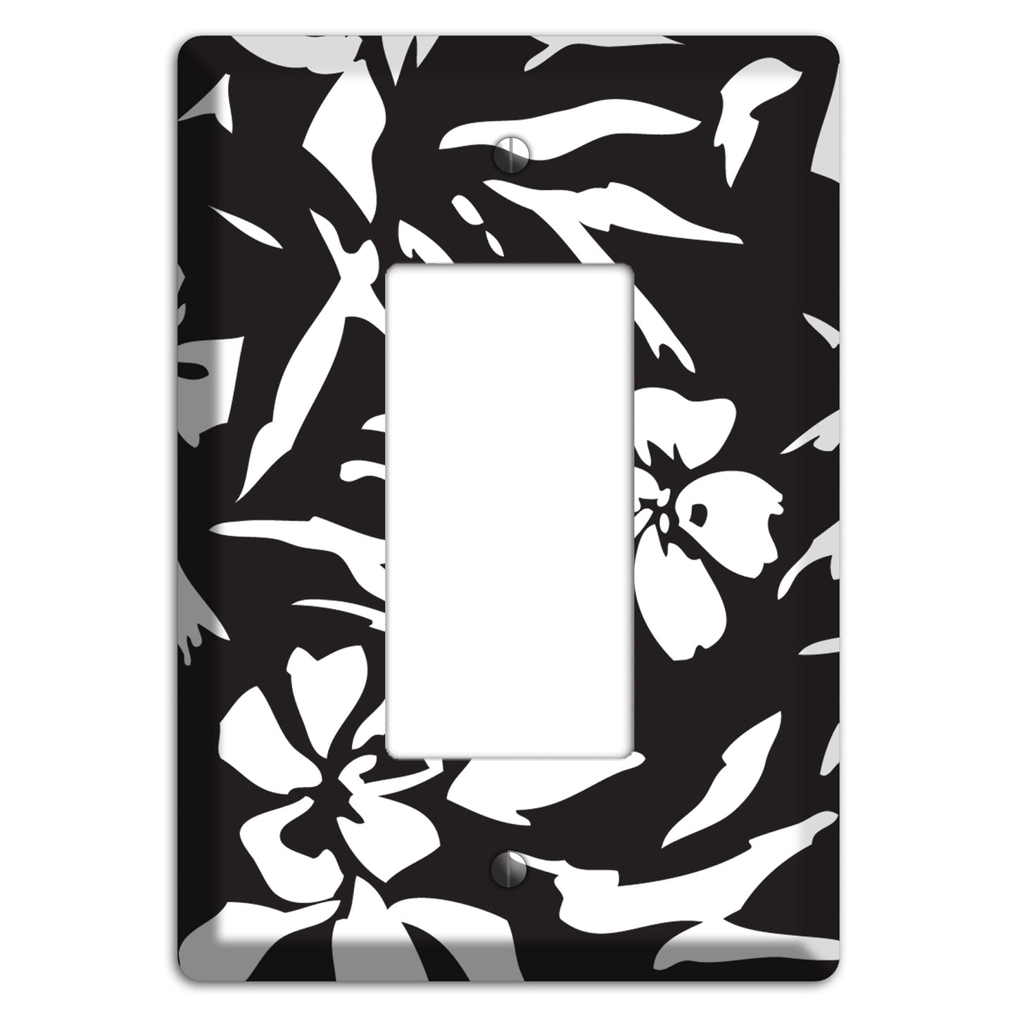Black with White Woodcut Floral Rocker Wallplate