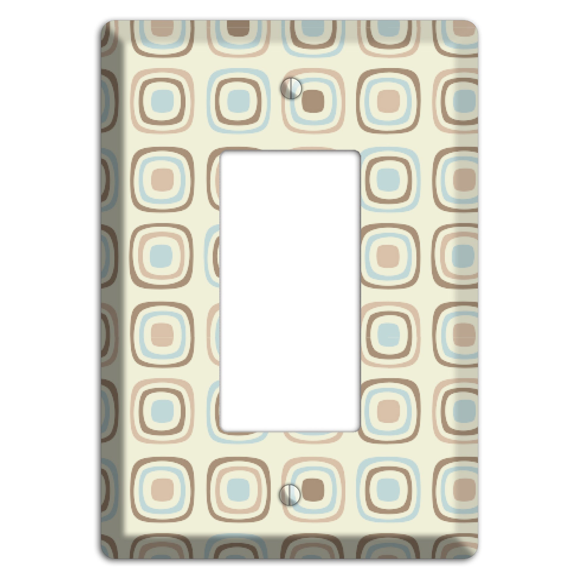 Multi Beige Brown Dusty Blue Retro Squares Rocker Wallplate