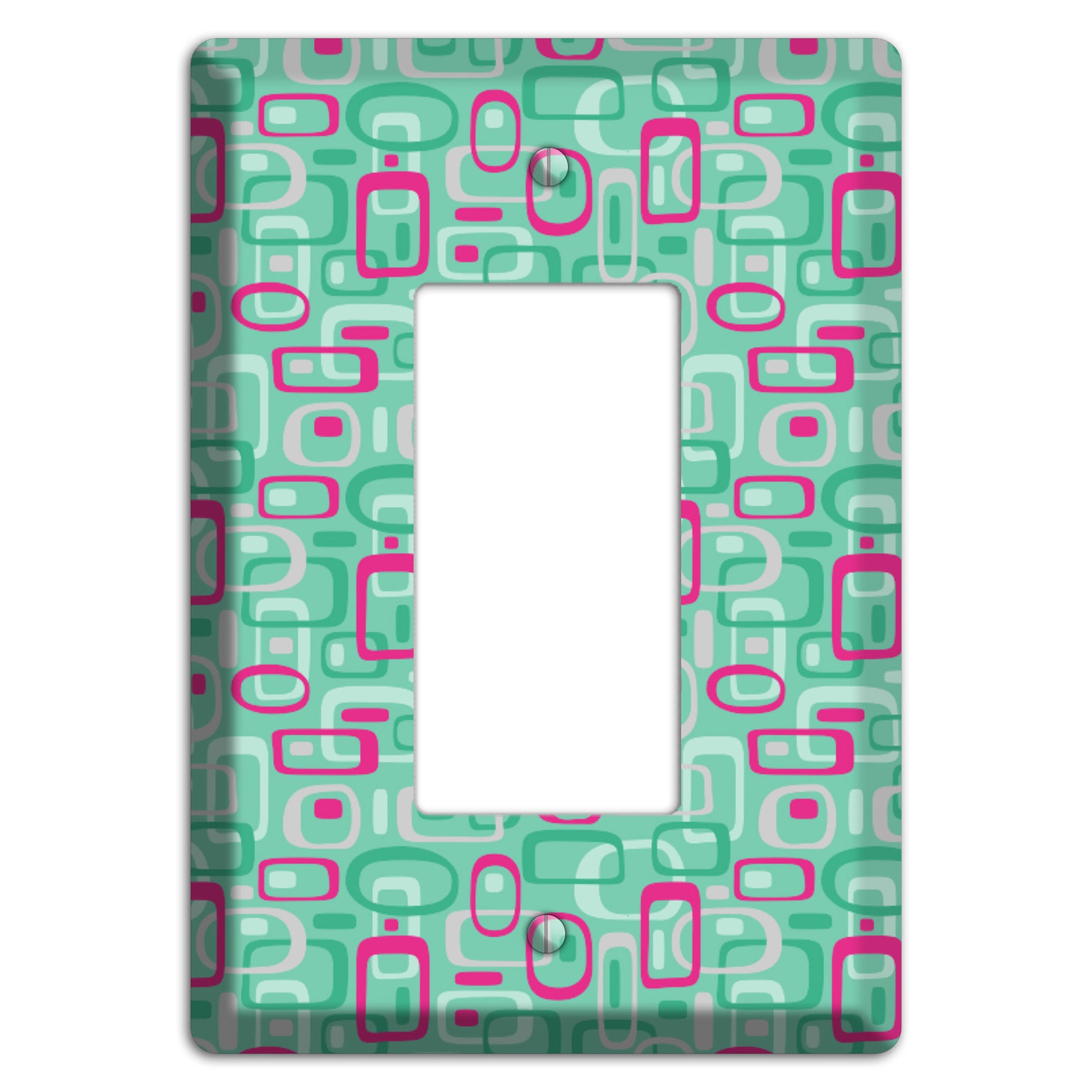 Aqua with Fuschia and Multi Green Retro Squares Rocker Wallplate