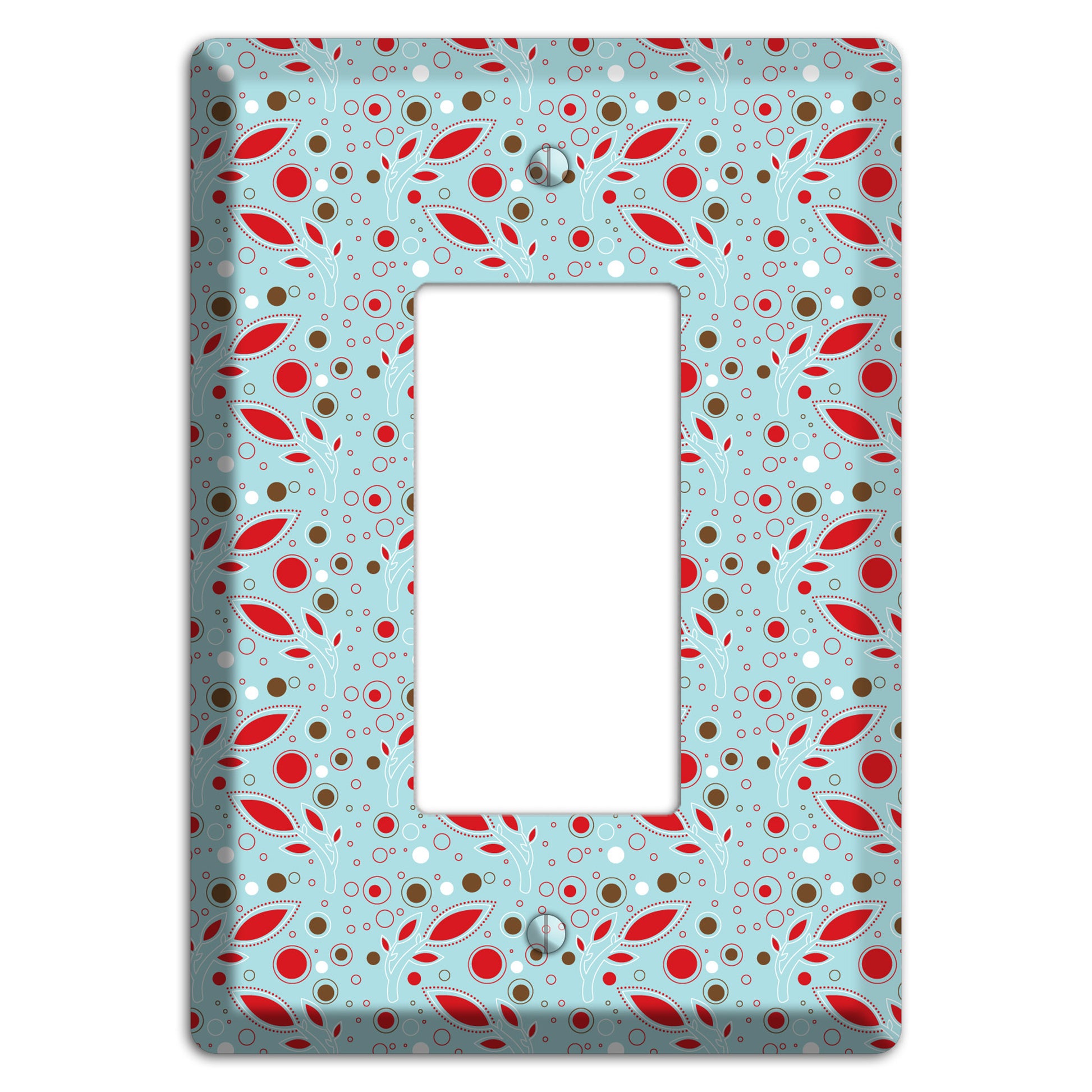 Dusty Blue with Red and Brown Retro Sprig Rocker Wallplate