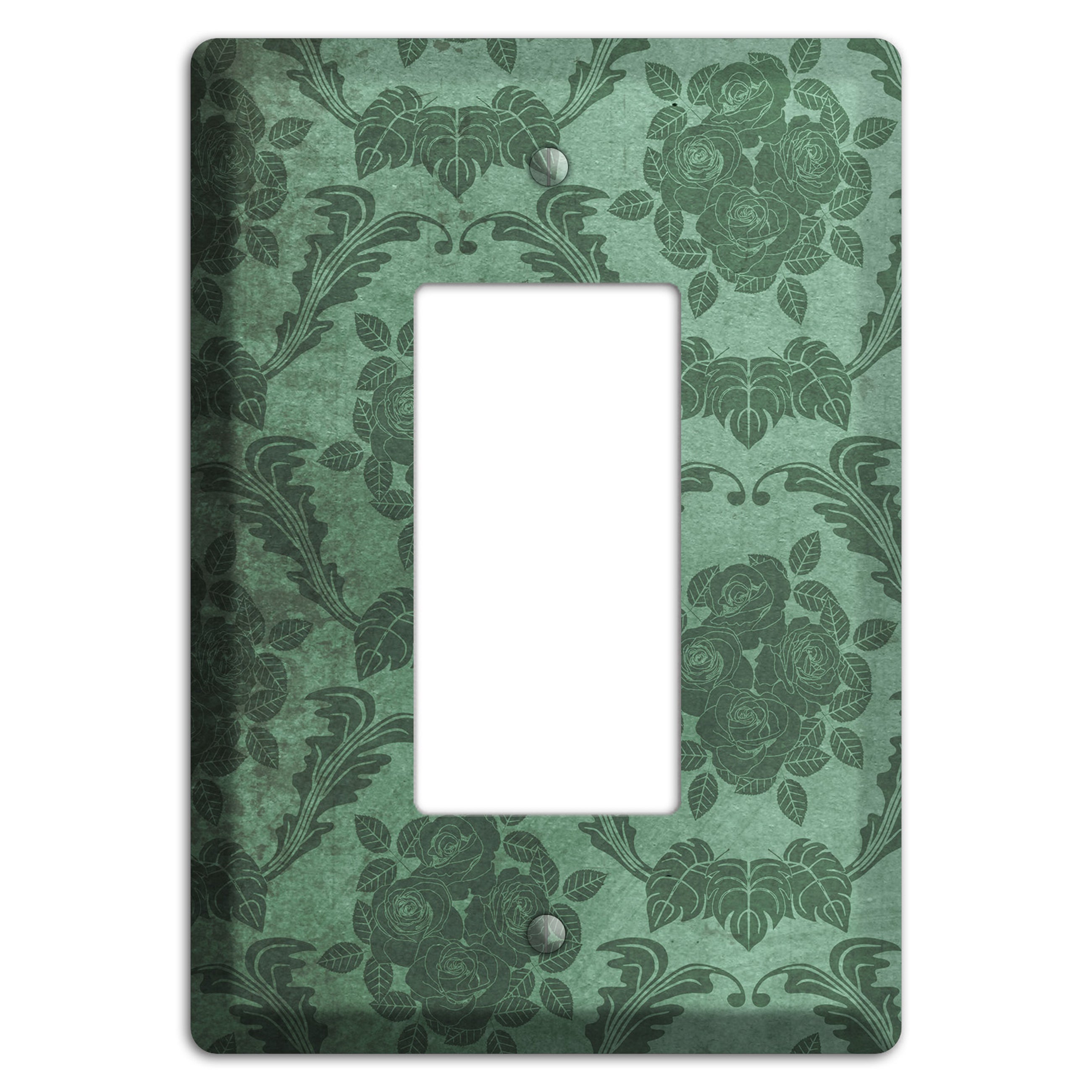 Viridian Green Vintage Rose Damask Rocker Wallplate