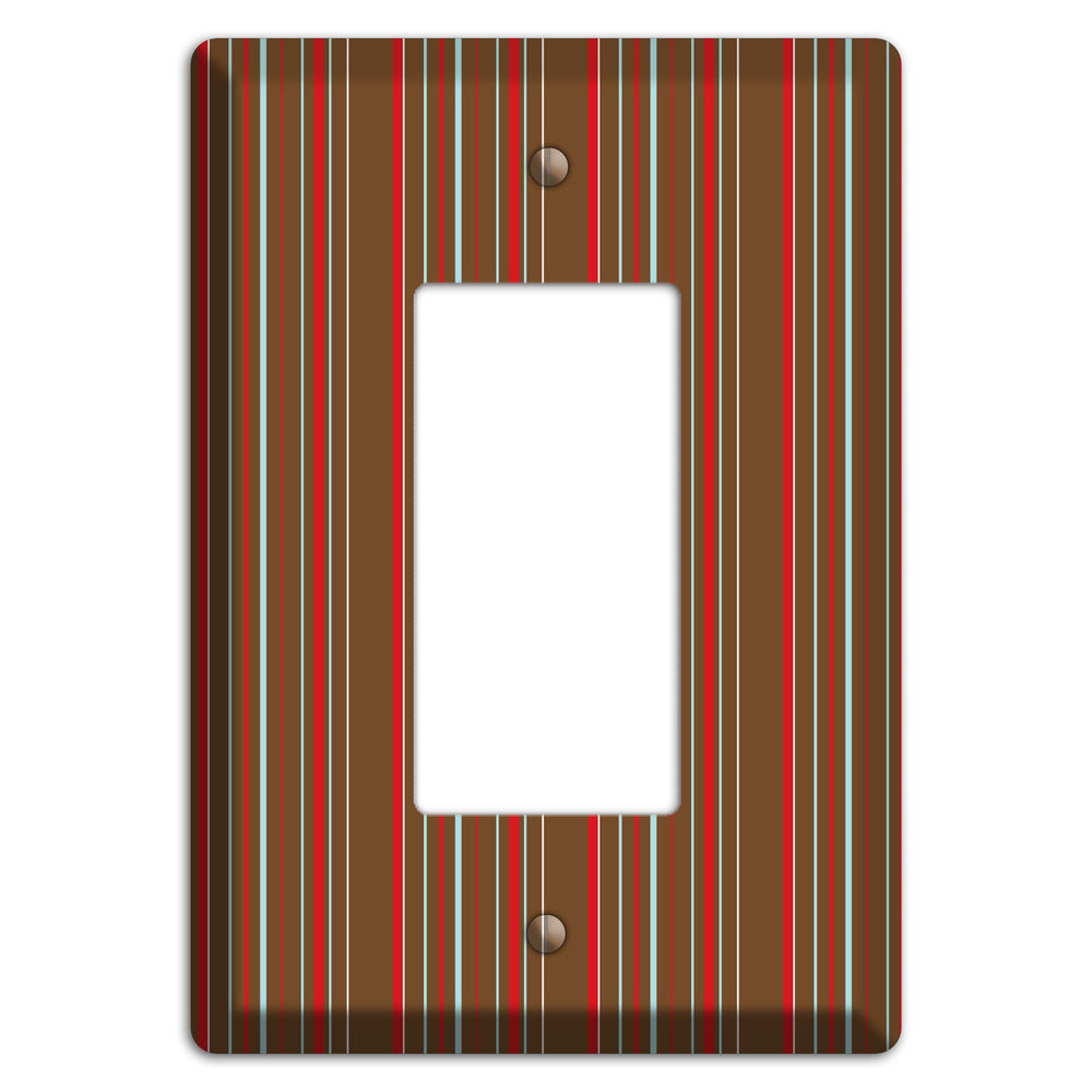 Brown Red and Dusty Blue Vertical Stripes Rocker Wallplate