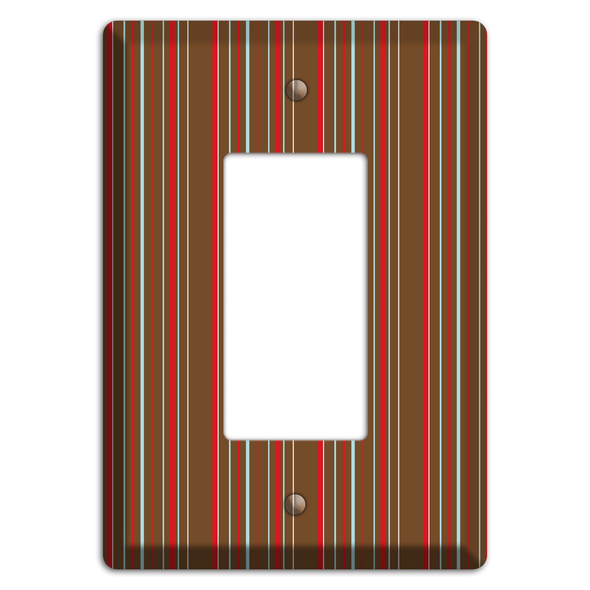 Brown Red and Dusty Blue Vertical Stripes Rocker Wallplate