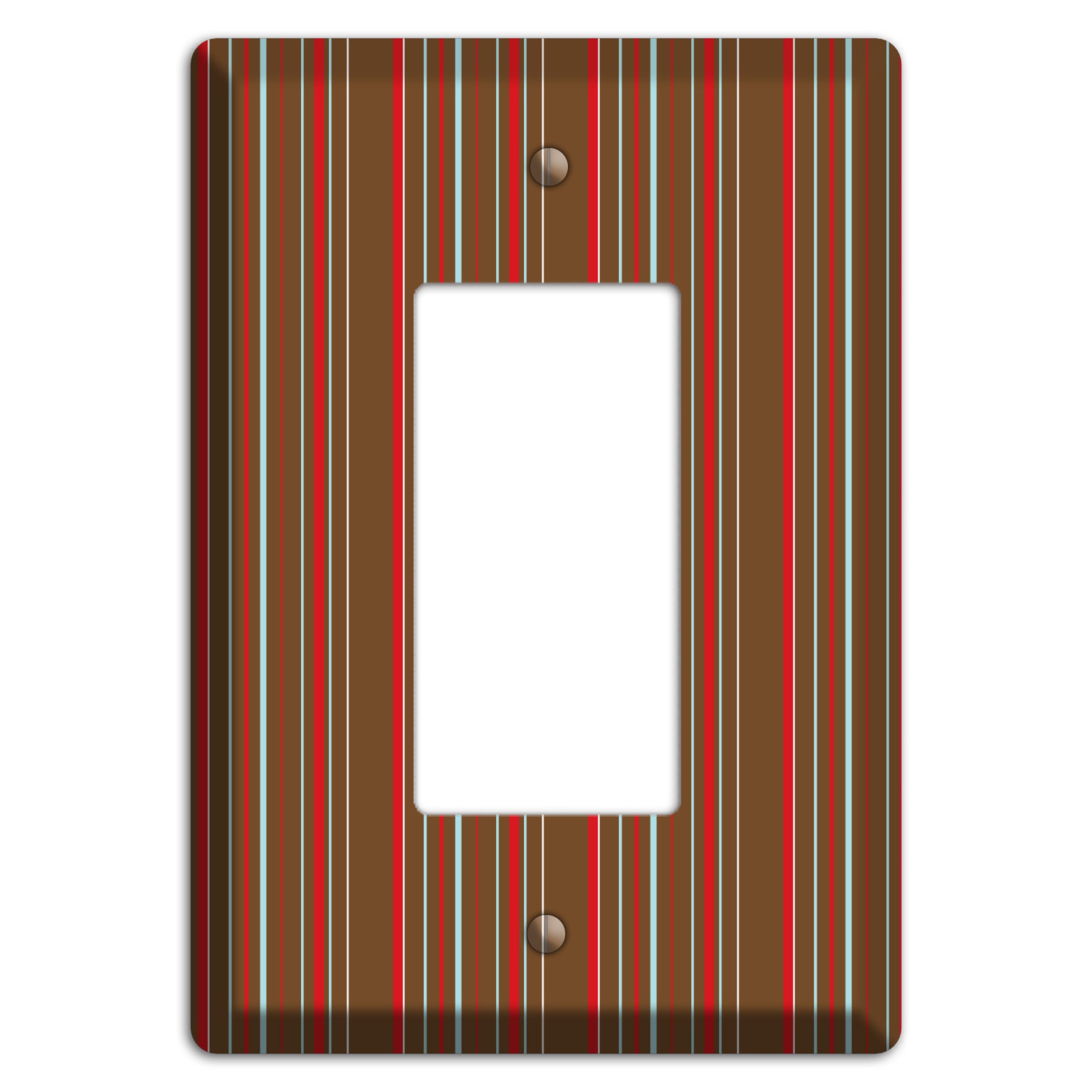 Brown Red and Dusty Blue Vertical Stripes Rocker Wallplate