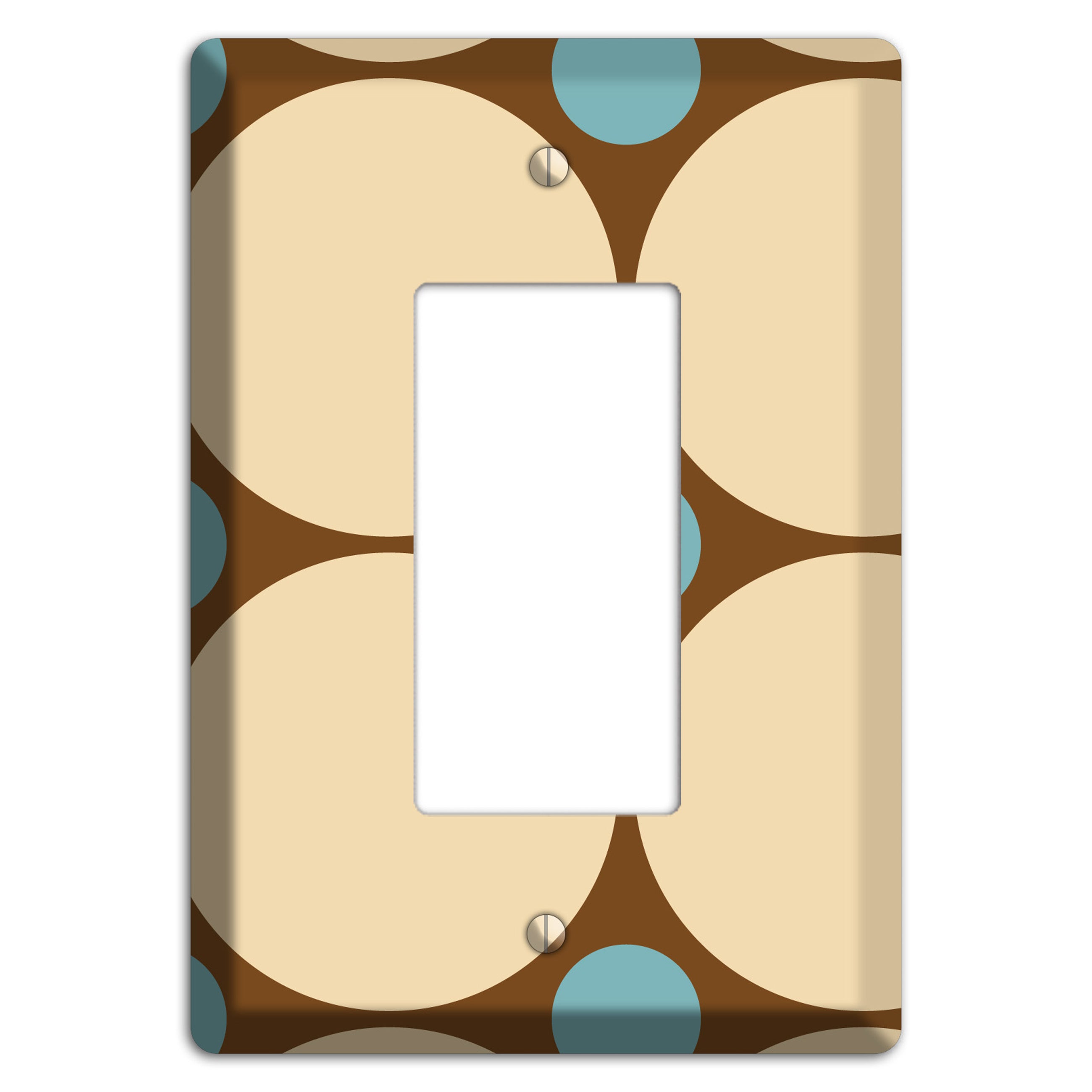 Brown with Beige and Dusty Blue Multi Tiled Large Dots Rocker Wallplate