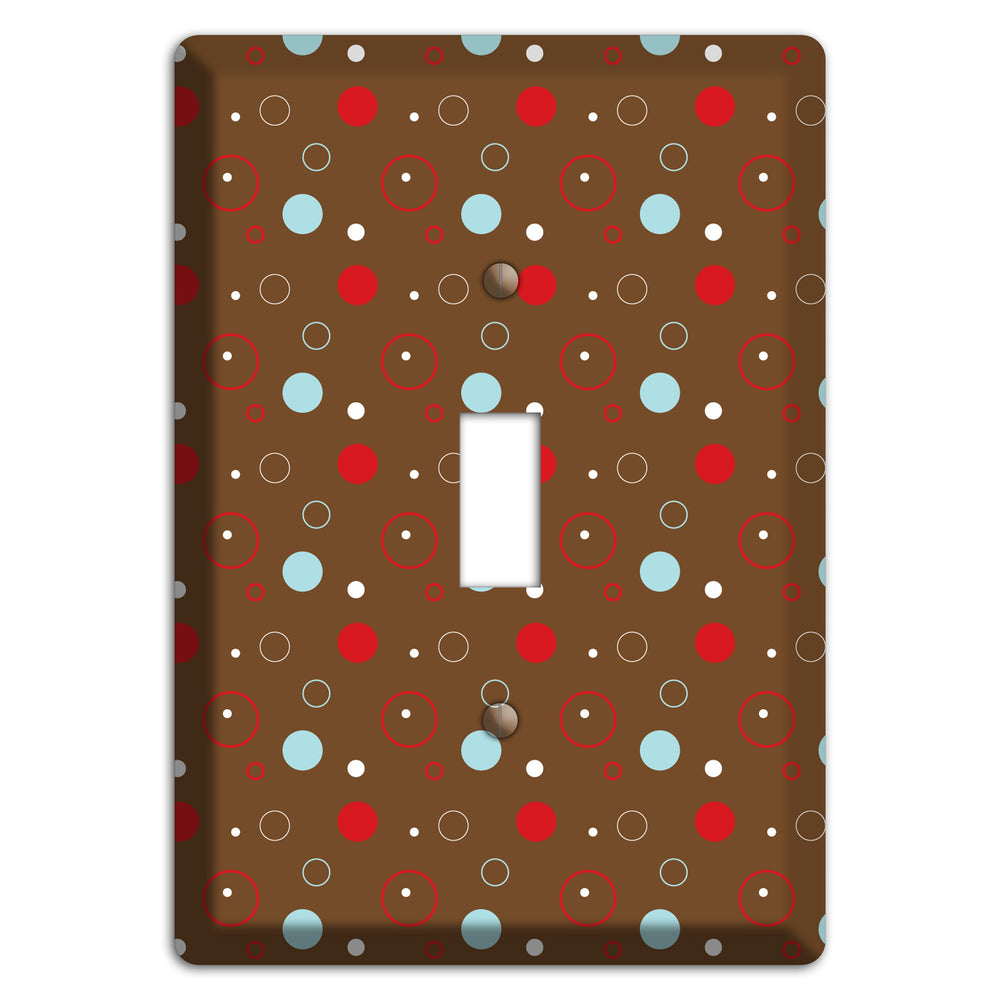 Brown with Red and Dusty Blue Dots and Circles Cover Plates