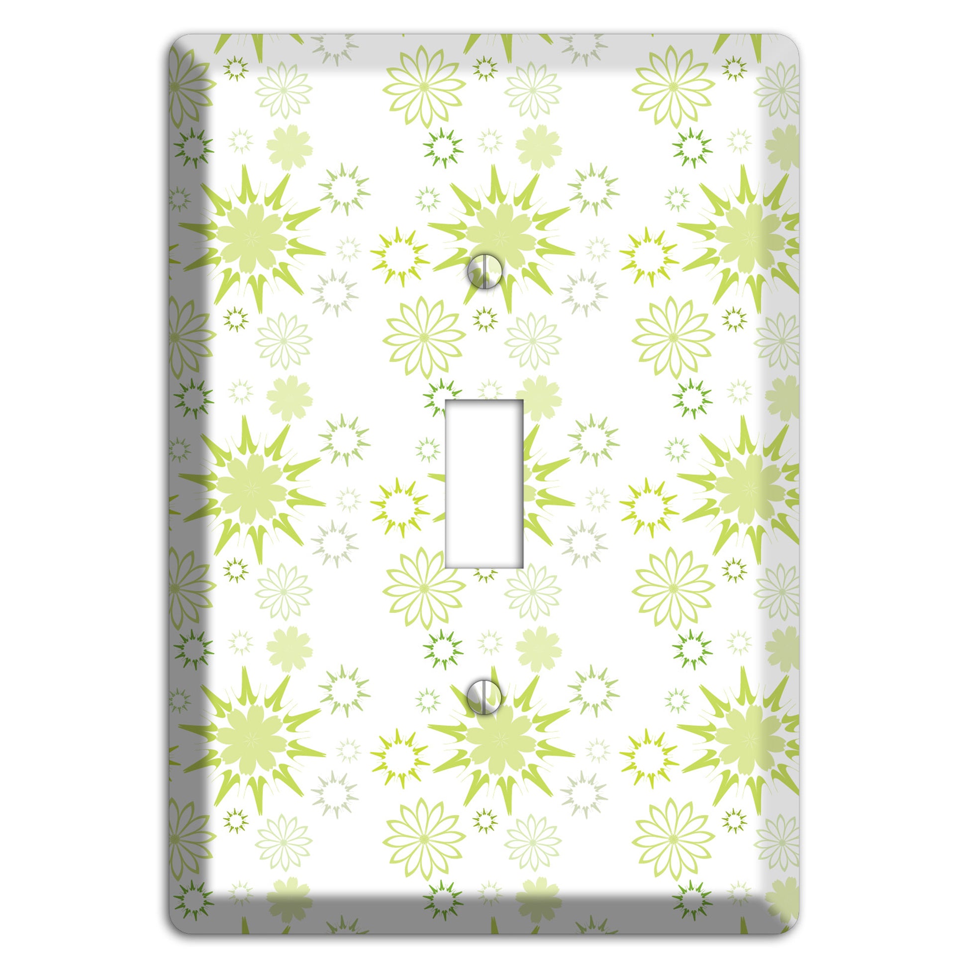 White with Multi Lime Floral Contour Retro Burst Cover Plates