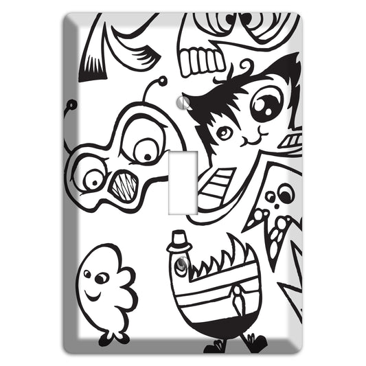 Black and White Whimsical Faces 3 Cover Plates