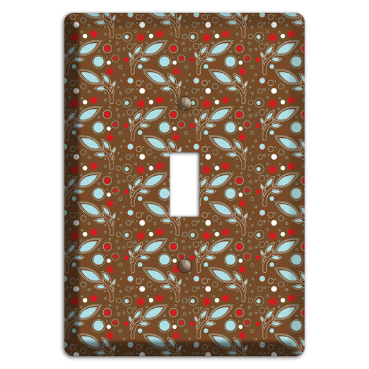 Brown with Red and Dusty Blue Retro Sprig Cover Plates