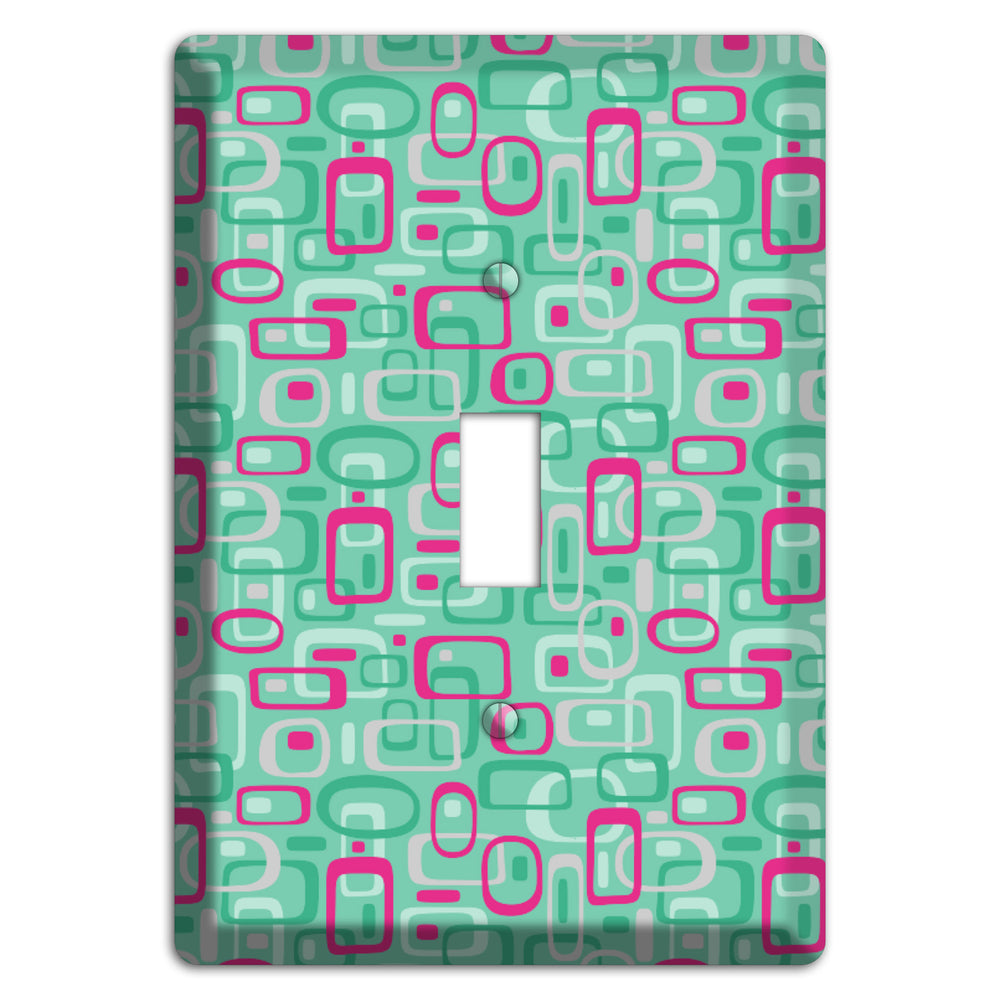 Aqua with Fuschia and Multi Green Retro Squares Cover Plates
