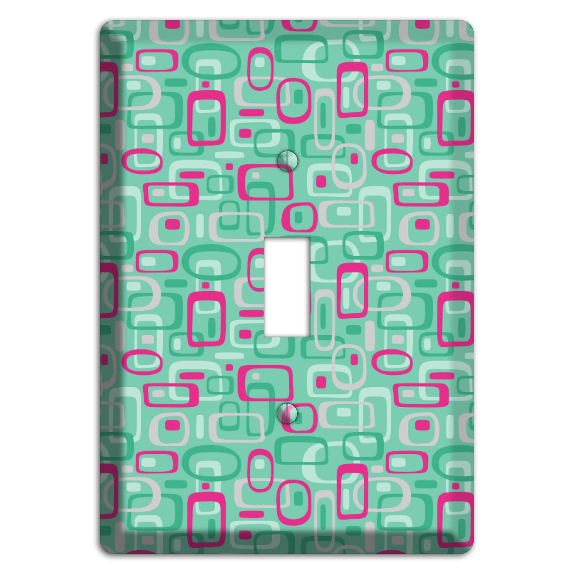 Aqua with Fuschia and Multi Green Retro Squares Cover Plates