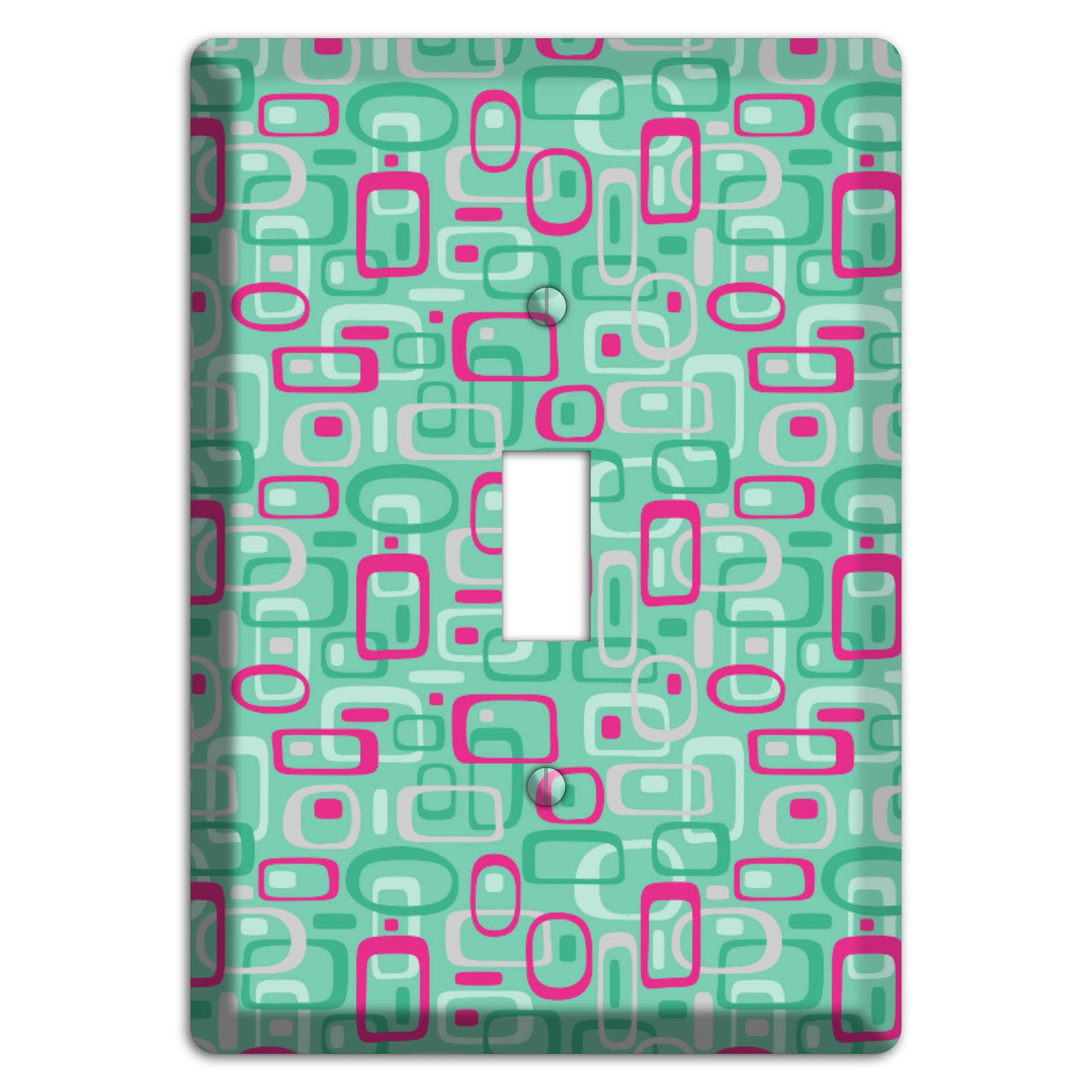 Aqua with Fuschia and Multi Green Retro Squares Cover Plates