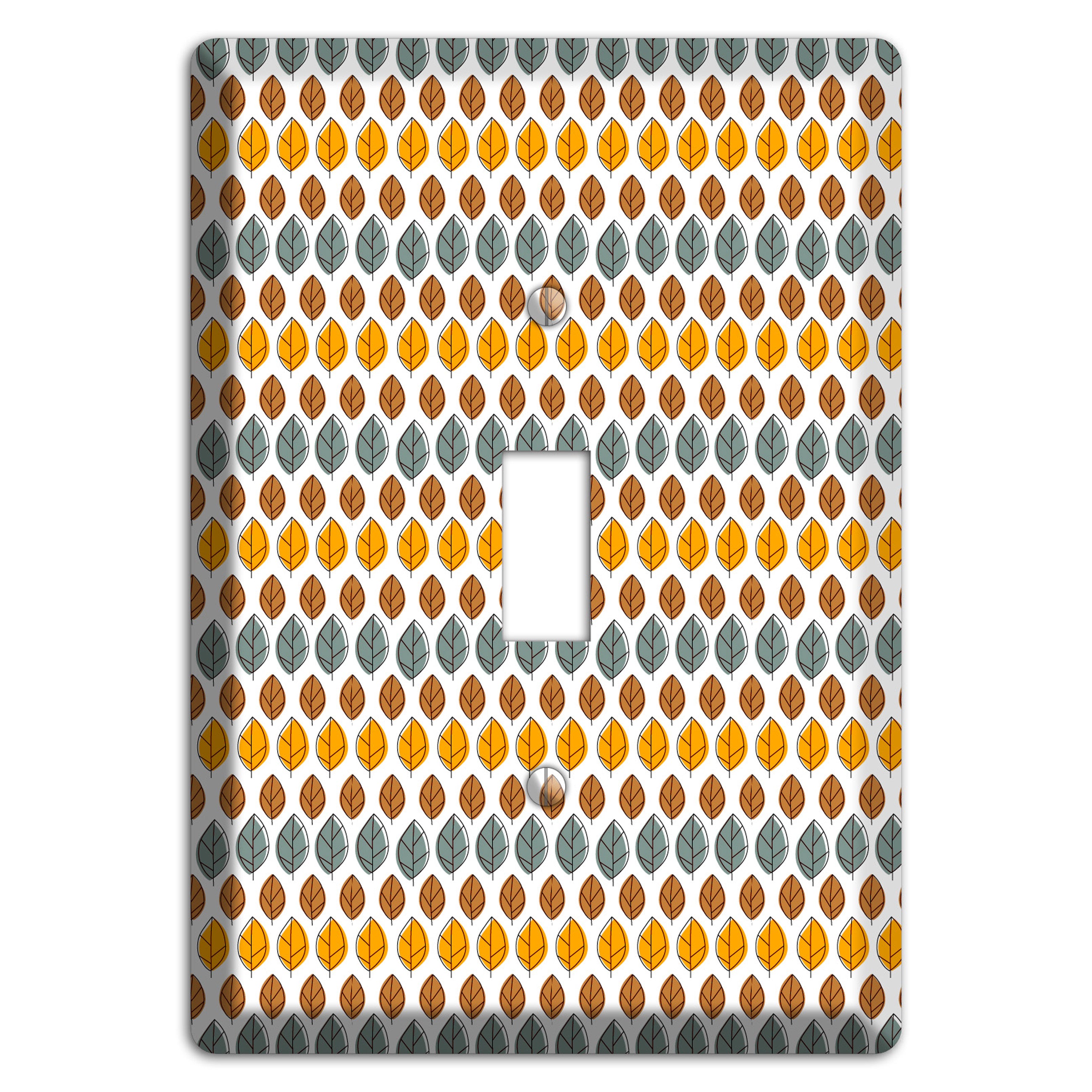Grey Umber Mustard Dusty Blue Leaf Contour Cover Plates