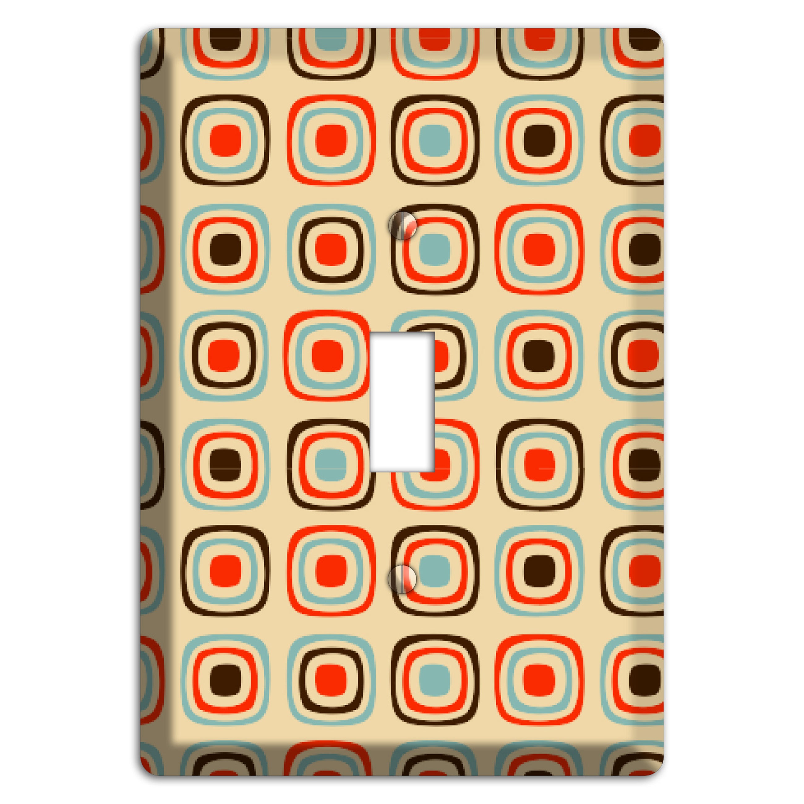 Multi Coral Dusty Blue and Brown Retro Squares Cover Plates