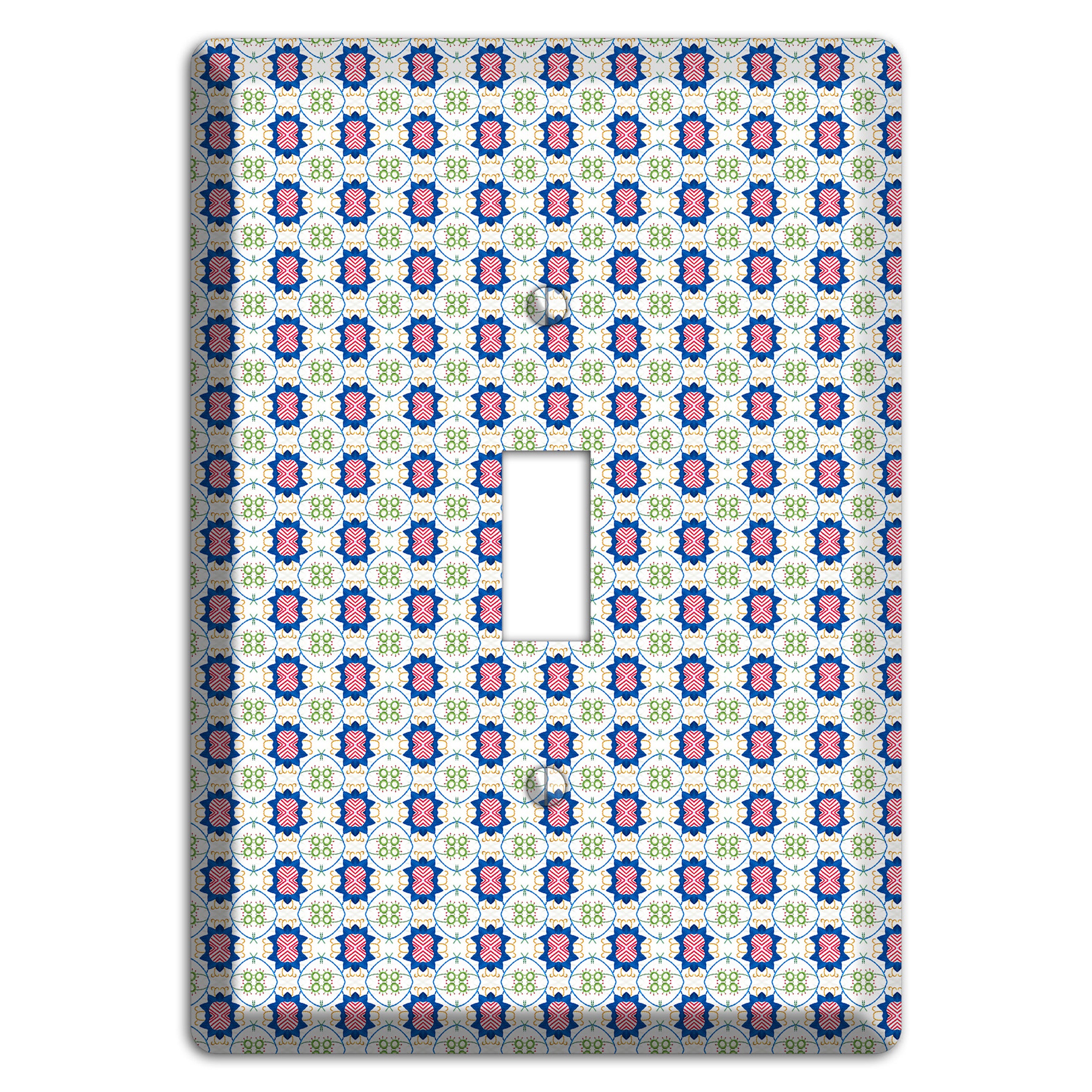 White with Blue Pink Green Arabesque Cover Plates
