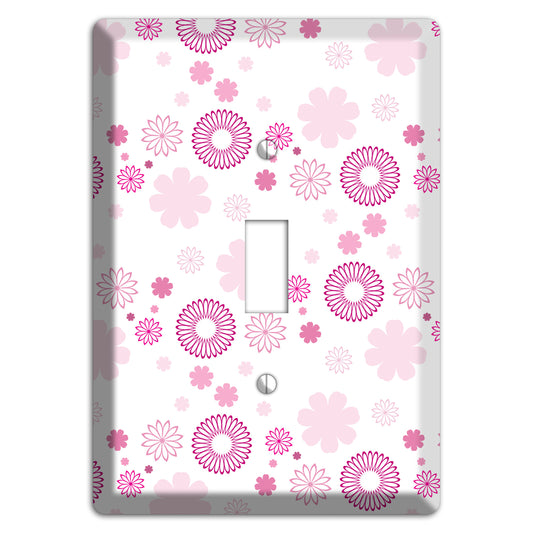 White with Pink and Purple Floral Contour Retro Burst Cover Plates