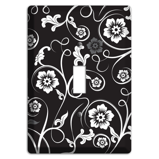 Black with White Flower Sprig Cover Plates