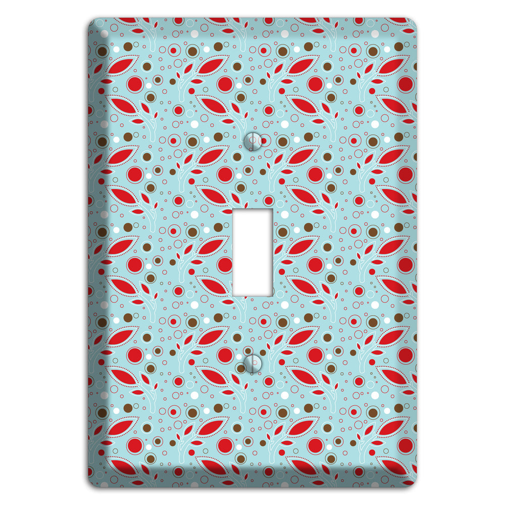 Dusty Blue with Red and Brown Retro Sprig Cover Plates