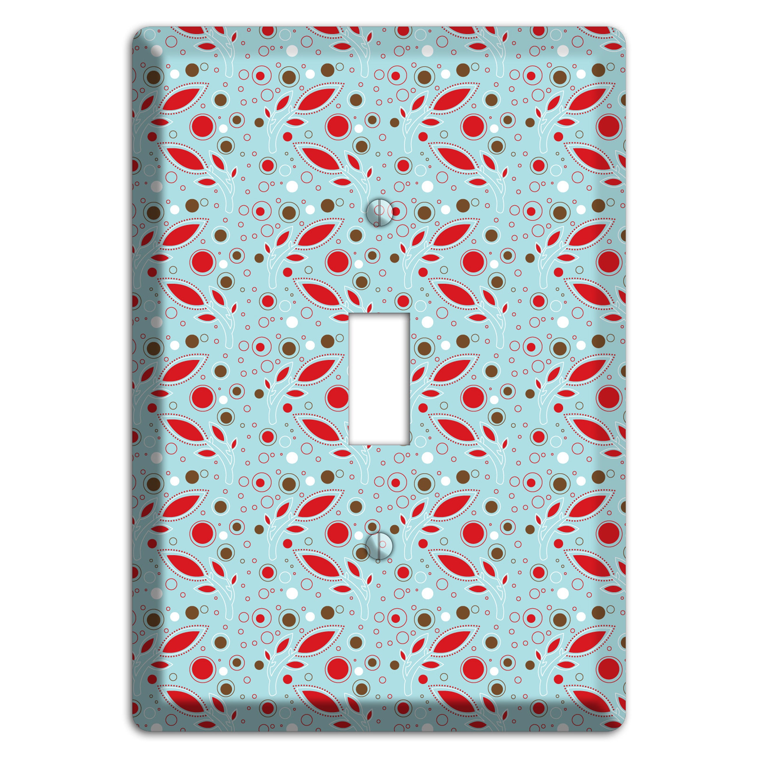 Dusty Blue with Red and Brown Retro Sprig Cover Plates