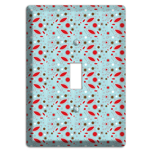 Dusty Blue with Red and Brown Retro Sprig Cover Plates