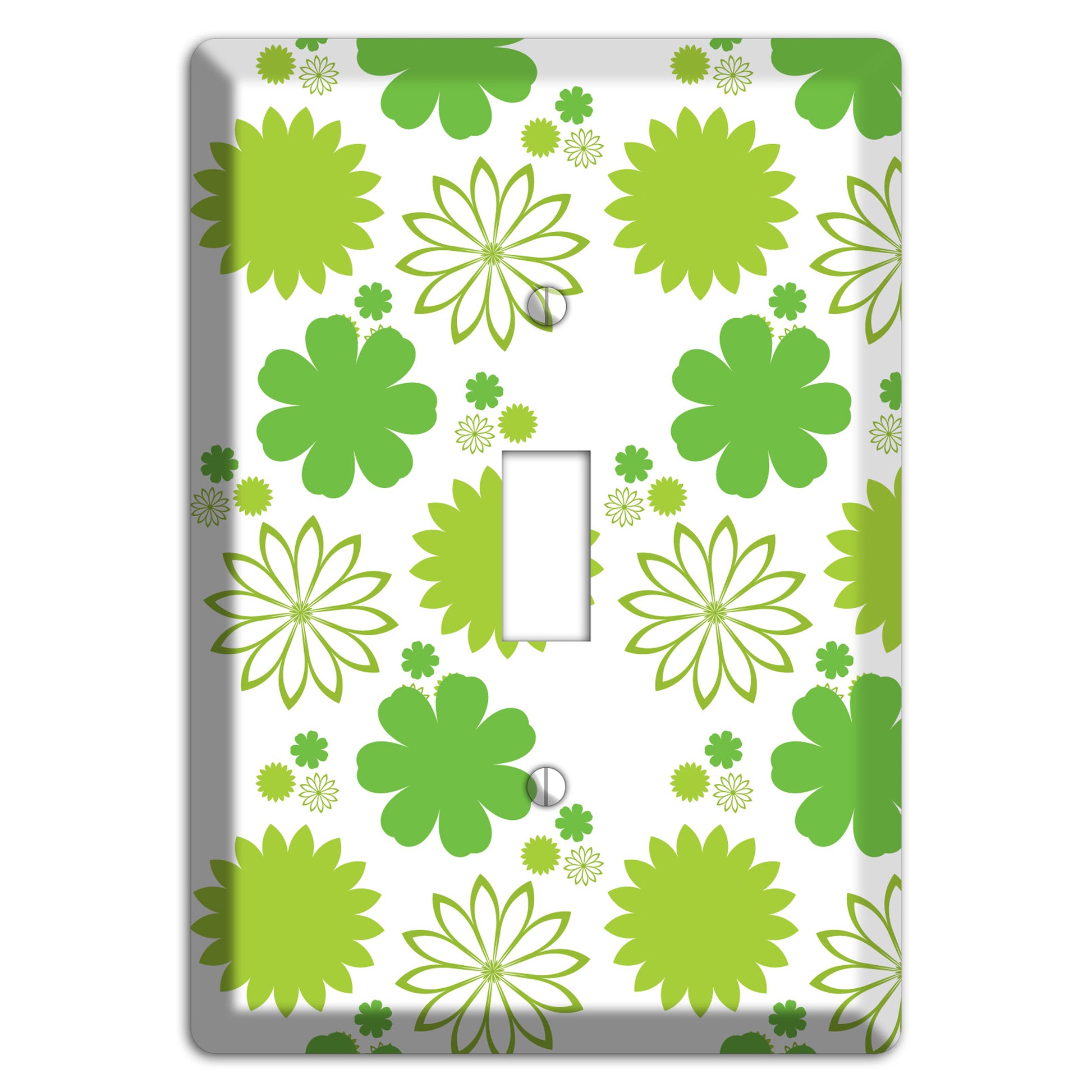 White with Multi Green Floral Contour Cover Plates