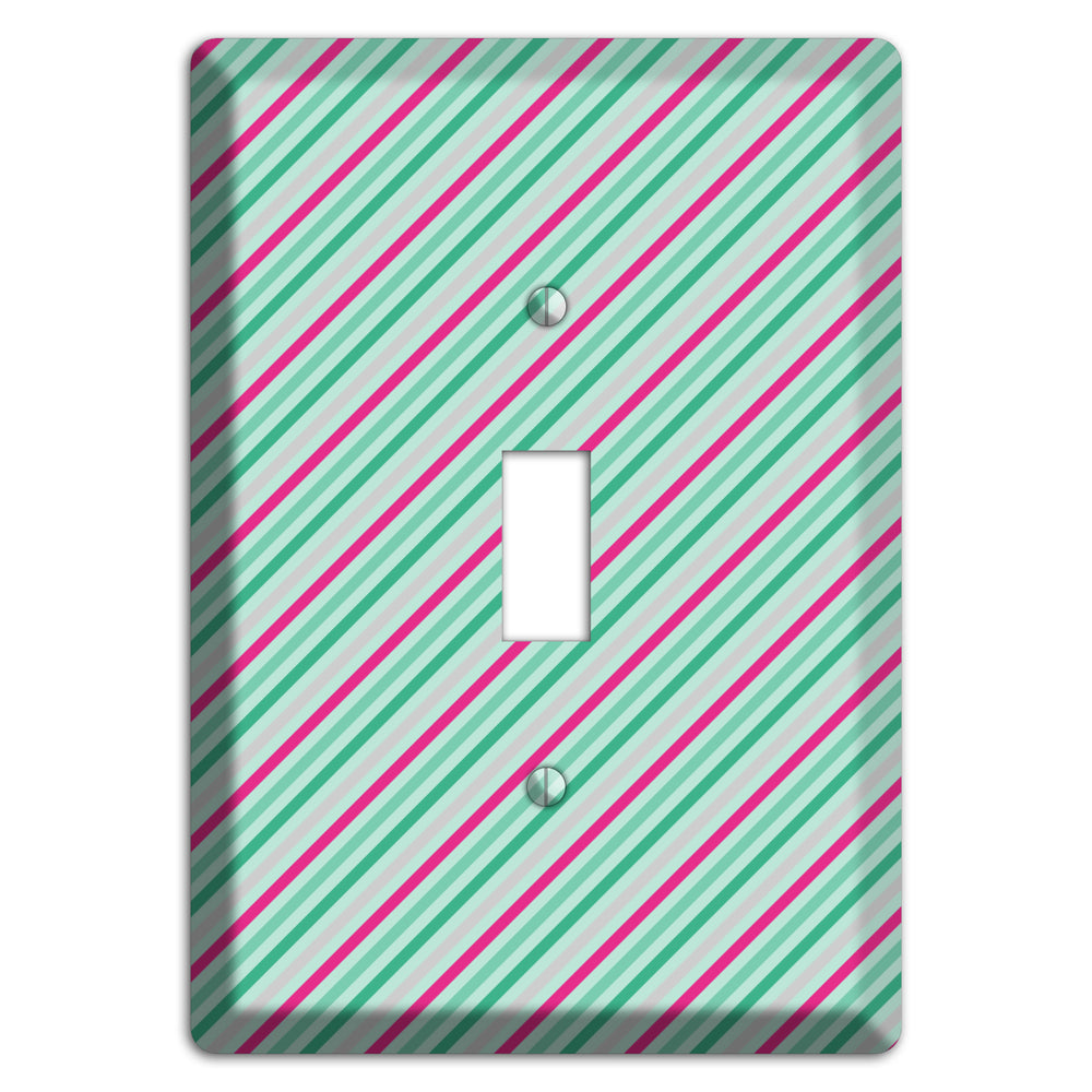 Grey Fuschia and Multi Aqua Angled Stripes Cover Plates