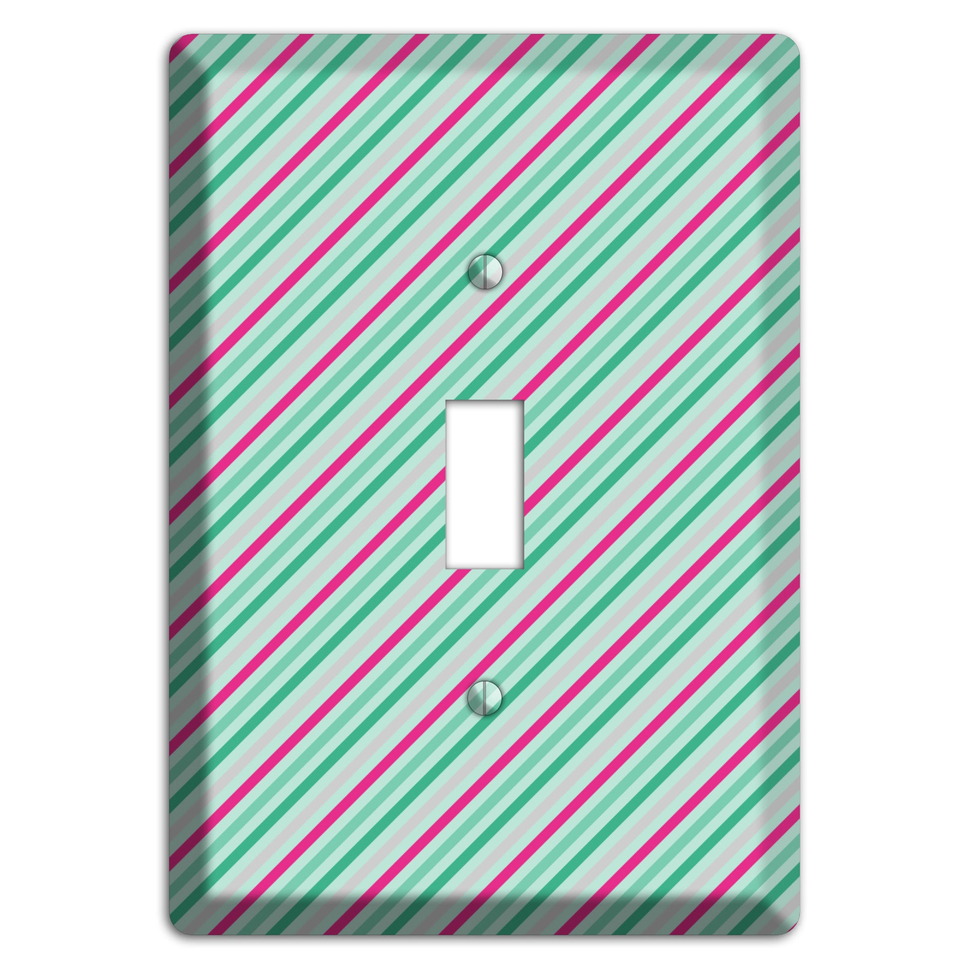 Grey Fuschia and Multi Aqua Angled Stripes Cover Plates