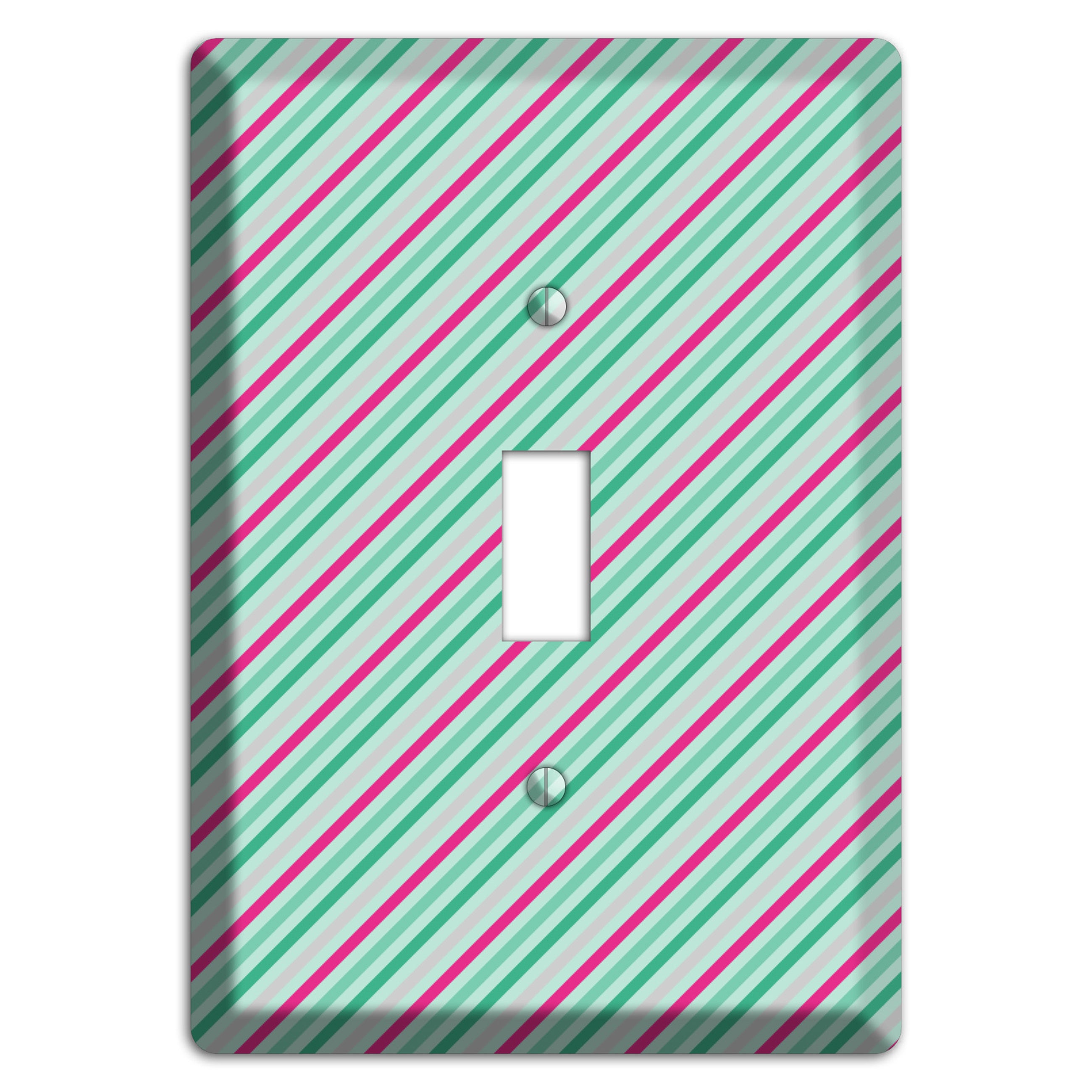Grey Fuschia and Multi Aqua Angled Stripes Cover Plates