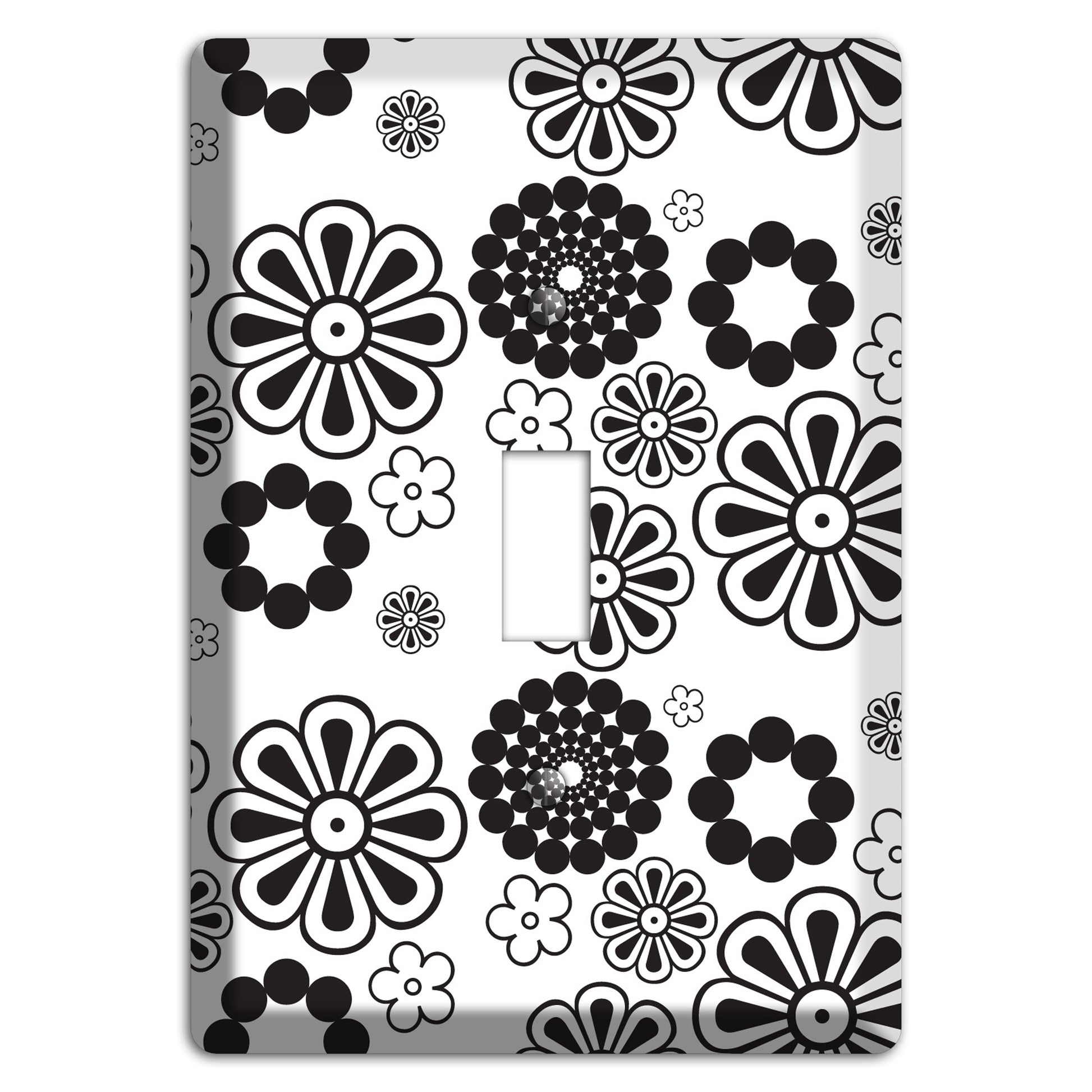 White With Black Retro Floral Contour Cover Plates